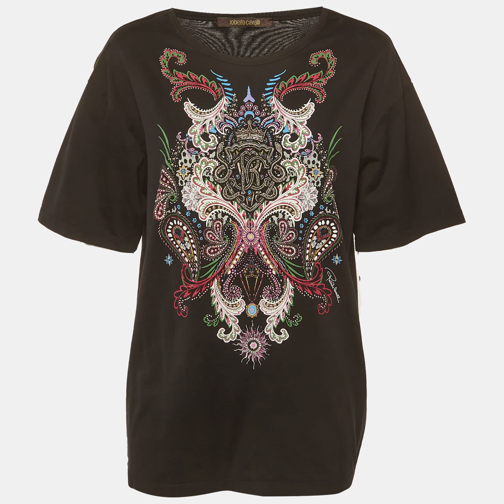 Roberto Cavalli Black Printed Jersey Oversized T-Shirt M