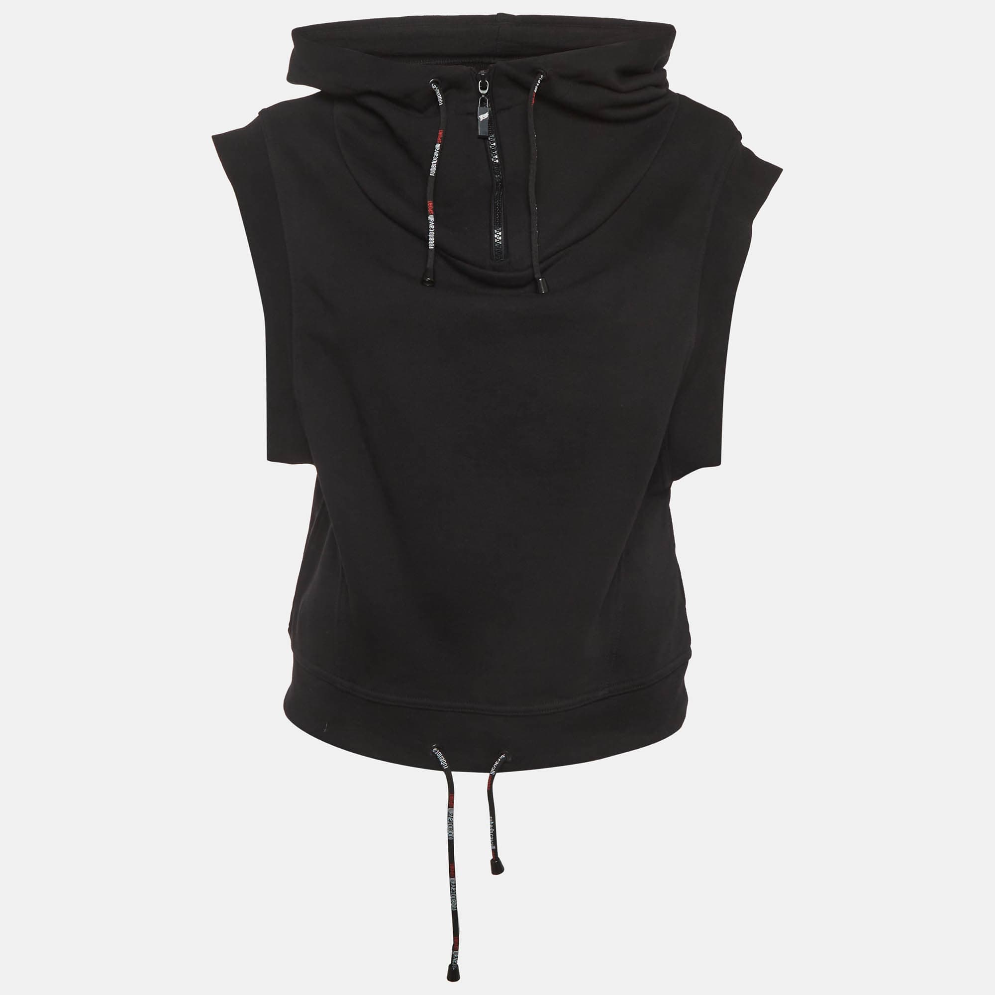Roberto Cavalli Sport Black Cotton Knit Sleeveless Hoodie XS