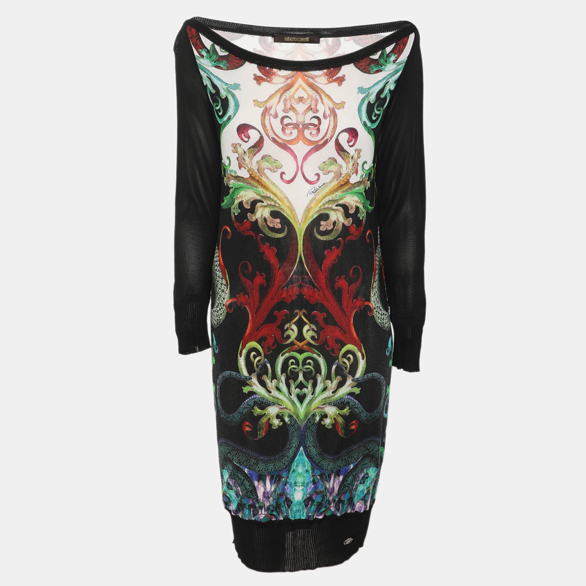 Roberto Cavalli Multicolor Printed Knit Long Sleeve Mini Dress M