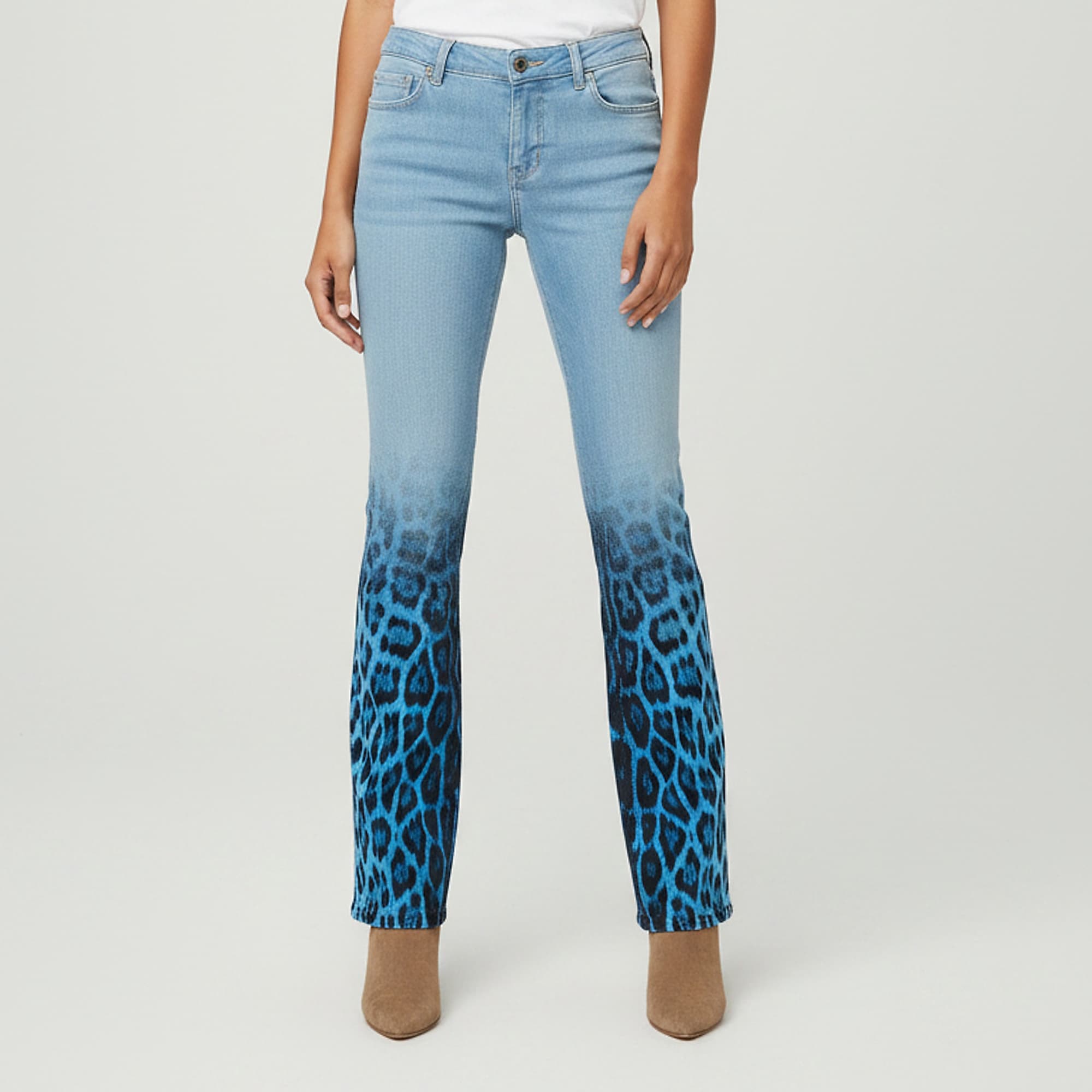 Roberto Cavalli Blue Gradient Leopard Print Denim Jeans S/Waist 30"