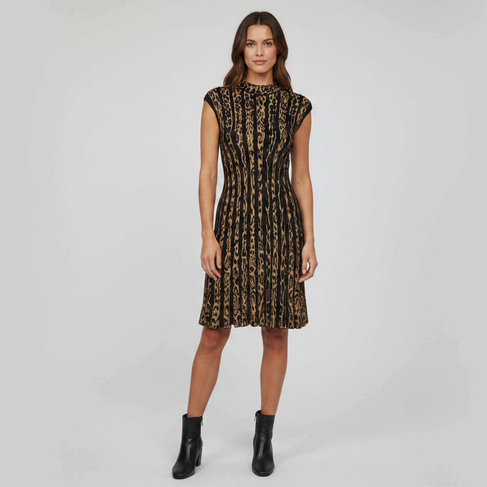 Roberto Cavalli Beige Animal Print Knit Sleeveless Flared Dress M