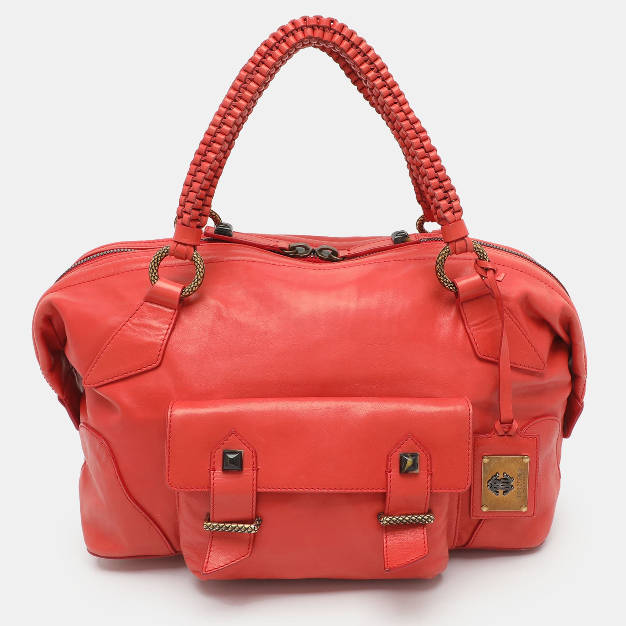 Roberto Cavalli Red Leather Satchel