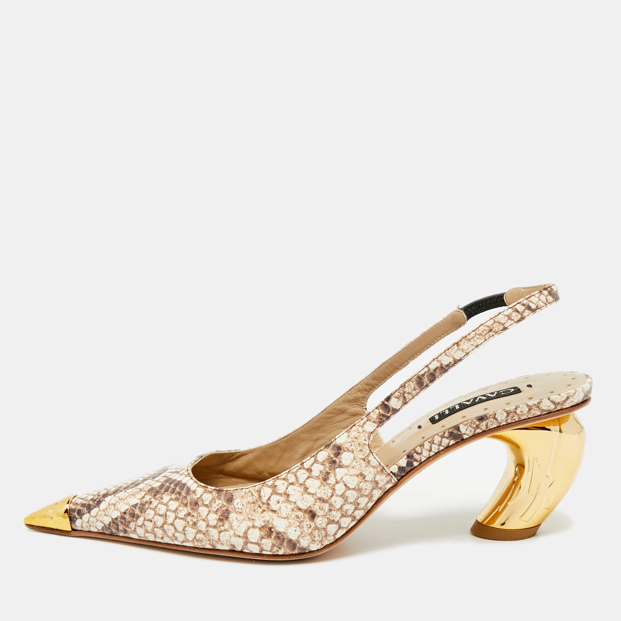 Roberto Cavalli Size 38 Two Tone Python Embossed Leather Pointed Toe Slingback Pumps