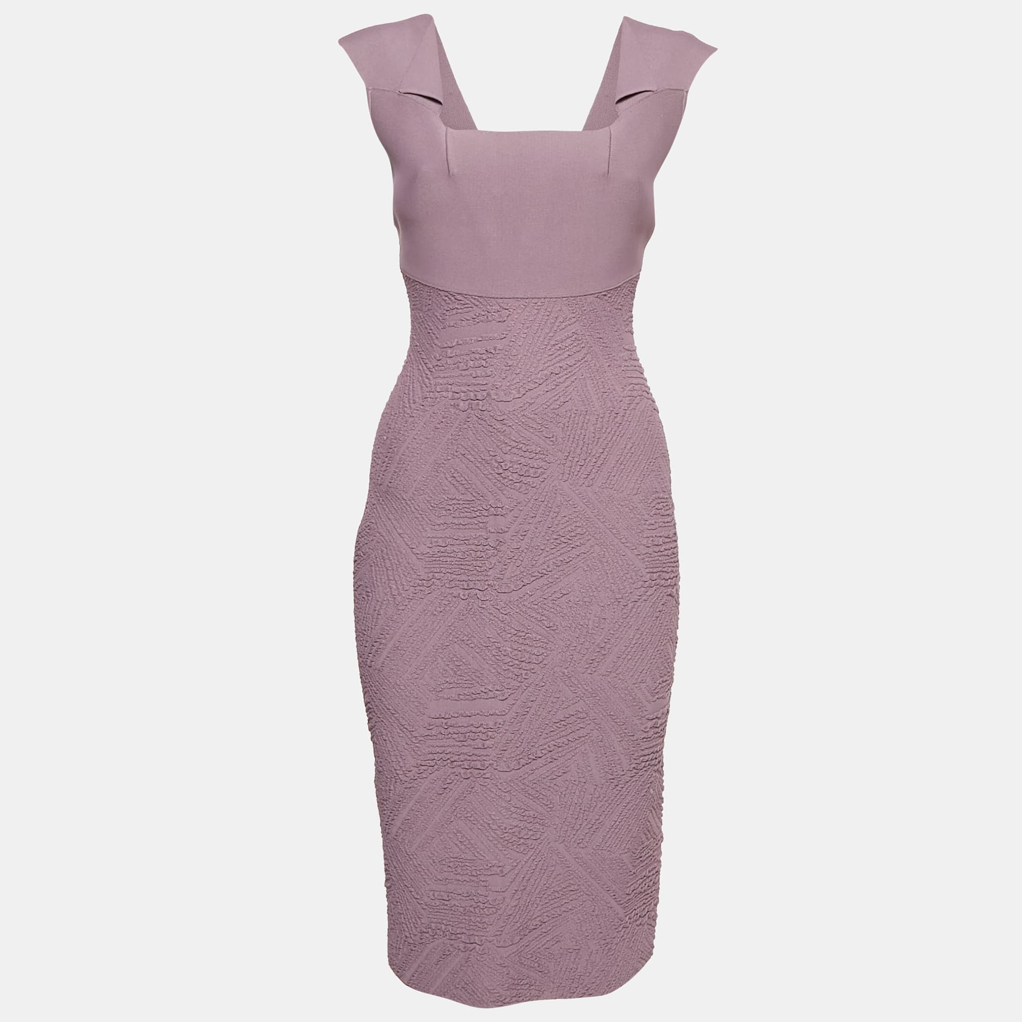 Roland Mouret Purple Textured Knit Sleeveless Bodycon Dress M