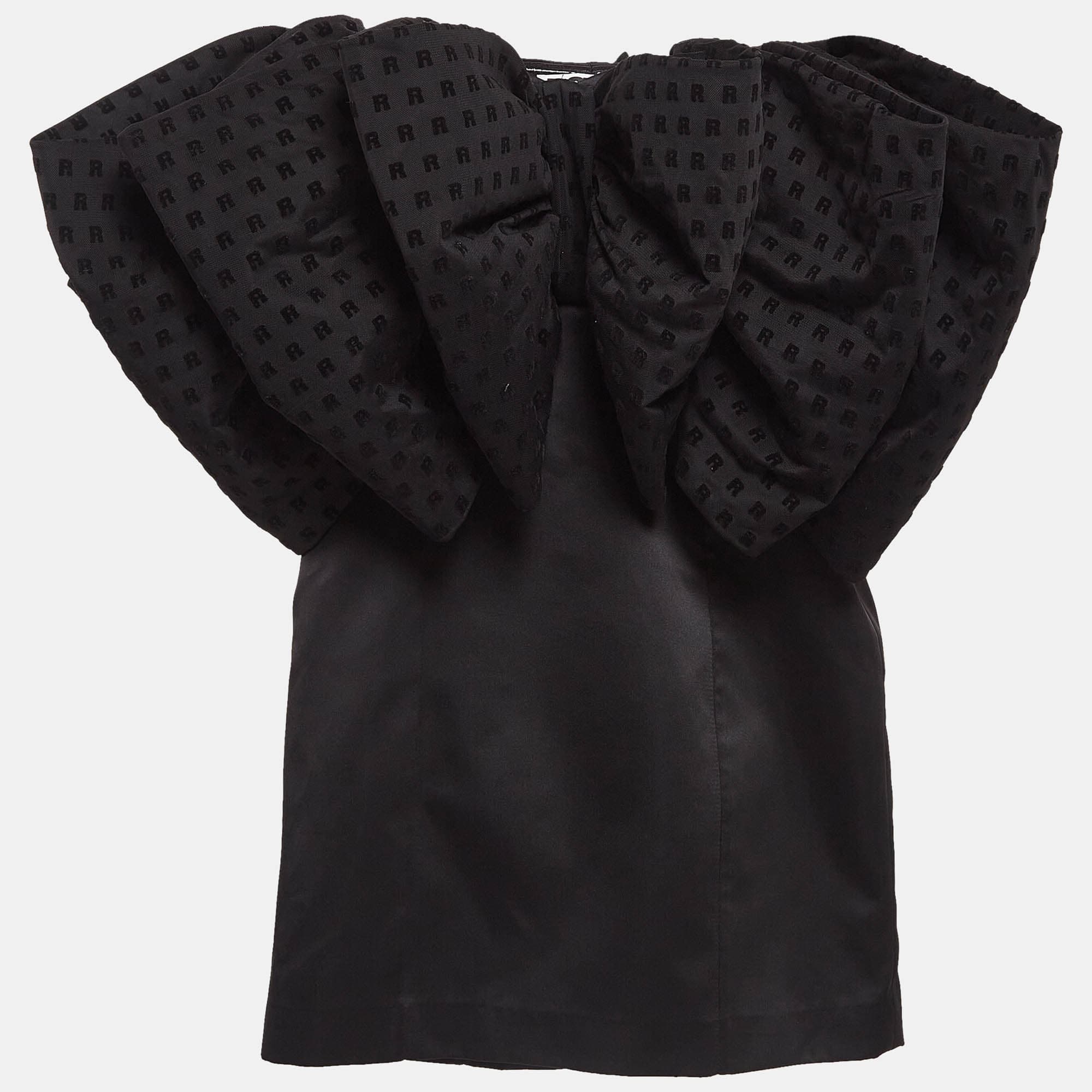 Rotate Birger Christensen Black Satin and Tulle Bow Detail Natalie Mini Dress S