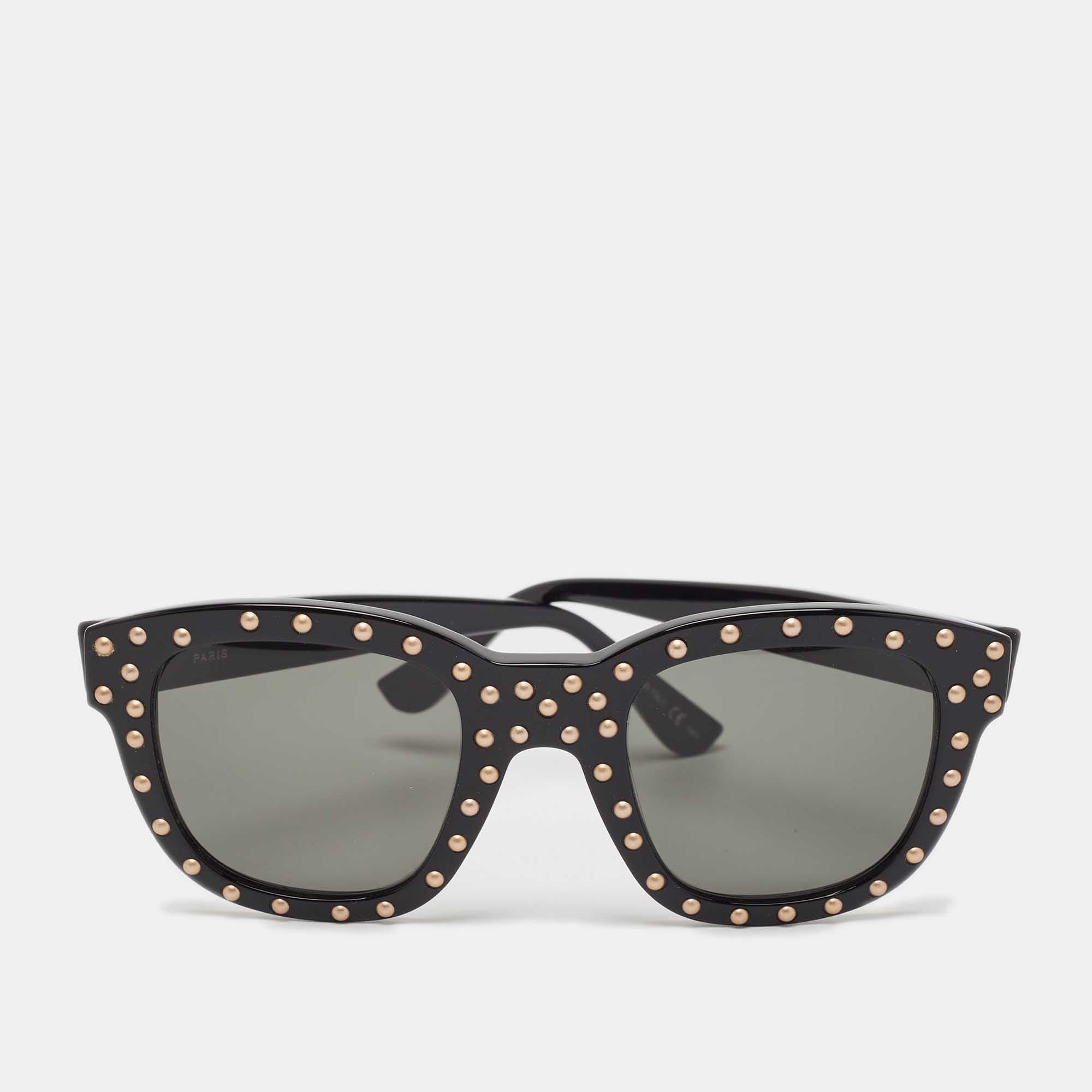 Saint Laurent Black SL100 Lou Studded Square Sunglasses
