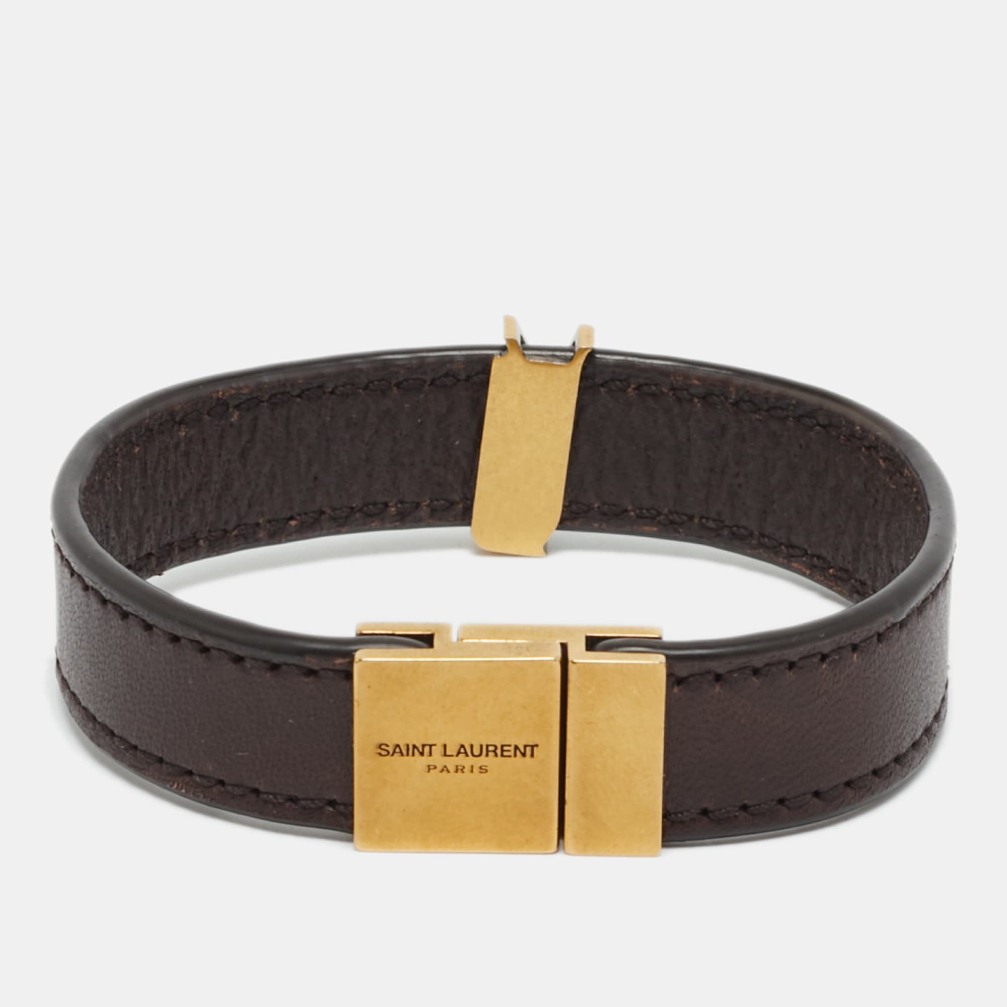 Saint Laurent Opym Leather Gold Tone Bracelet