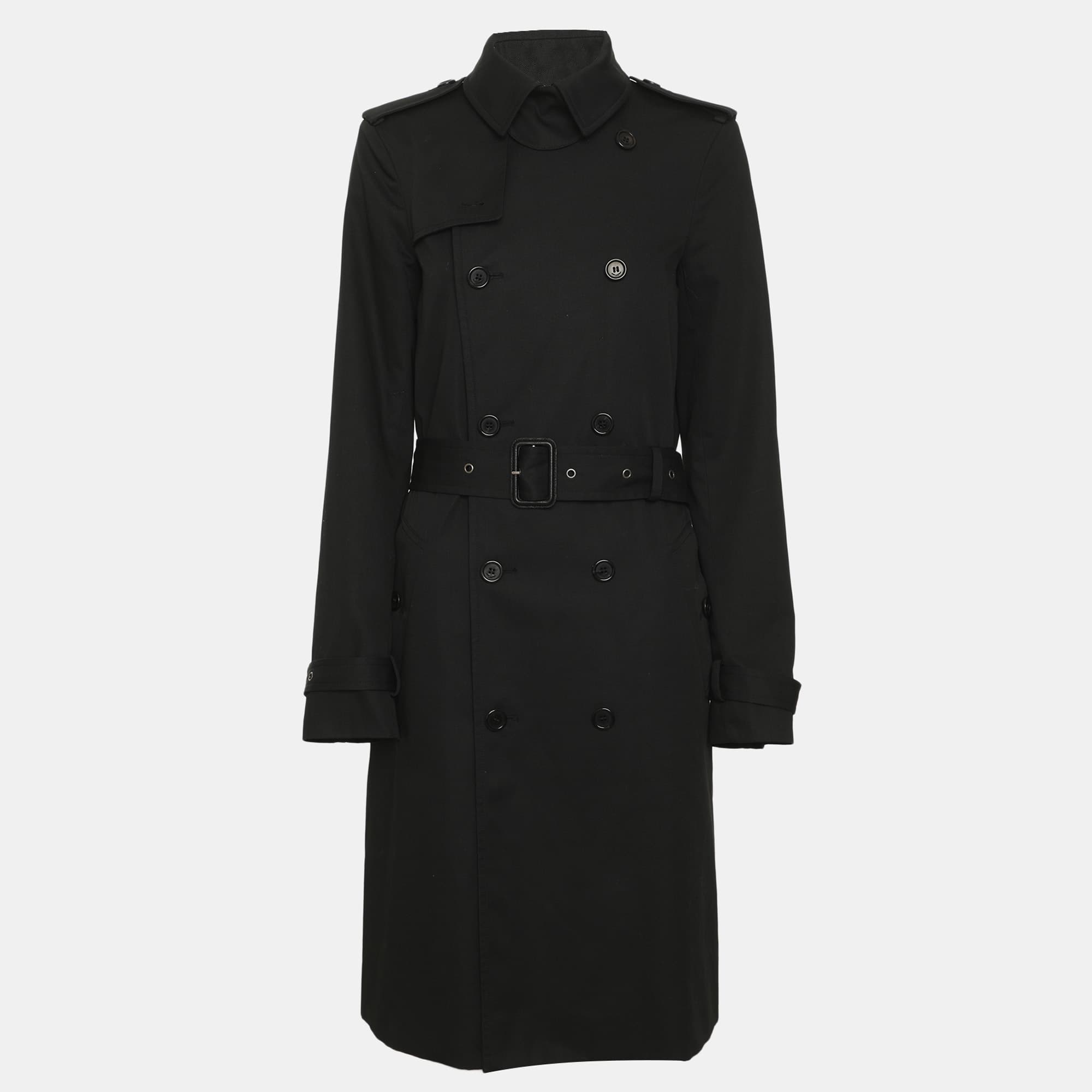 Saint Laurent Paris Black Gabardine Belted Trench Coat S