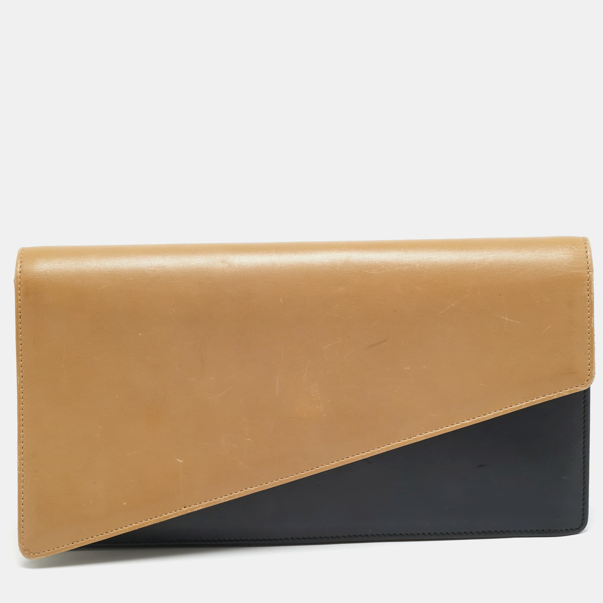 Saint Laurent Diagonal Beige/Black Leather Clutch