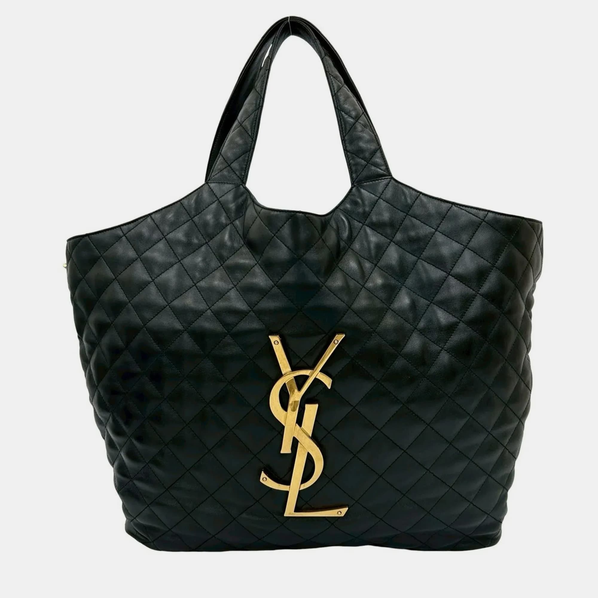 Yves Saint Laurent Saint Laurent Paris Ysl Quilted Leather Tote Bag Black