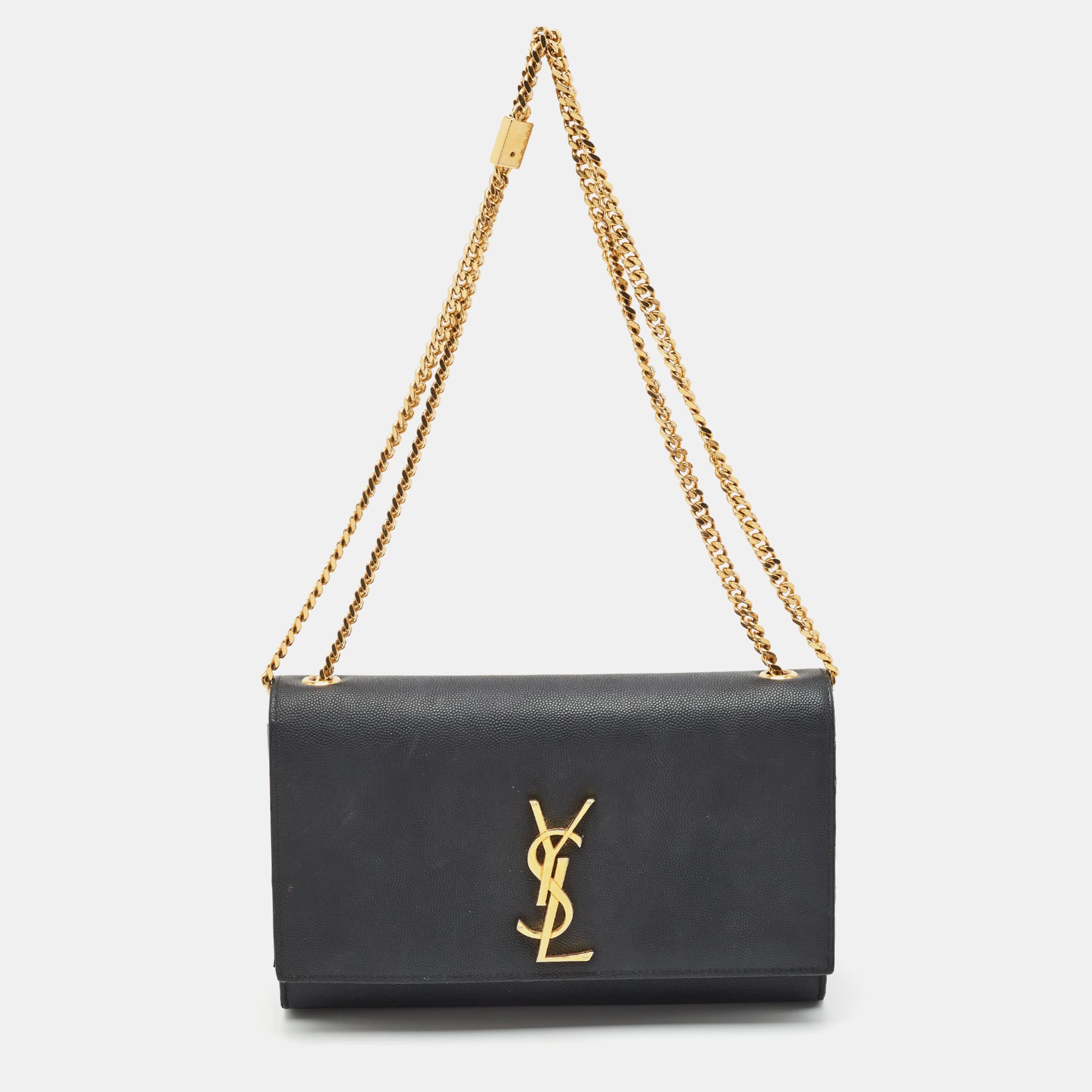 Saint Laurent Kate Medium Black Grain de Poudre Leather Shoulder Bag