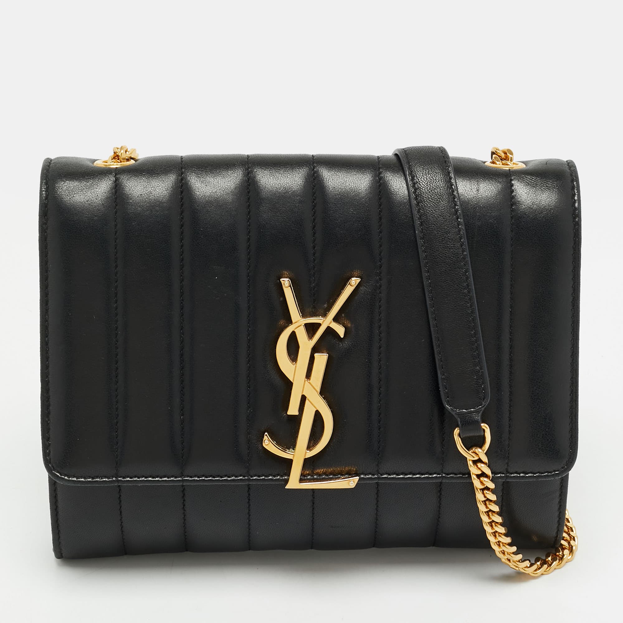 Saint Laurent Vicky Medium Black Leather Crossbody Bag