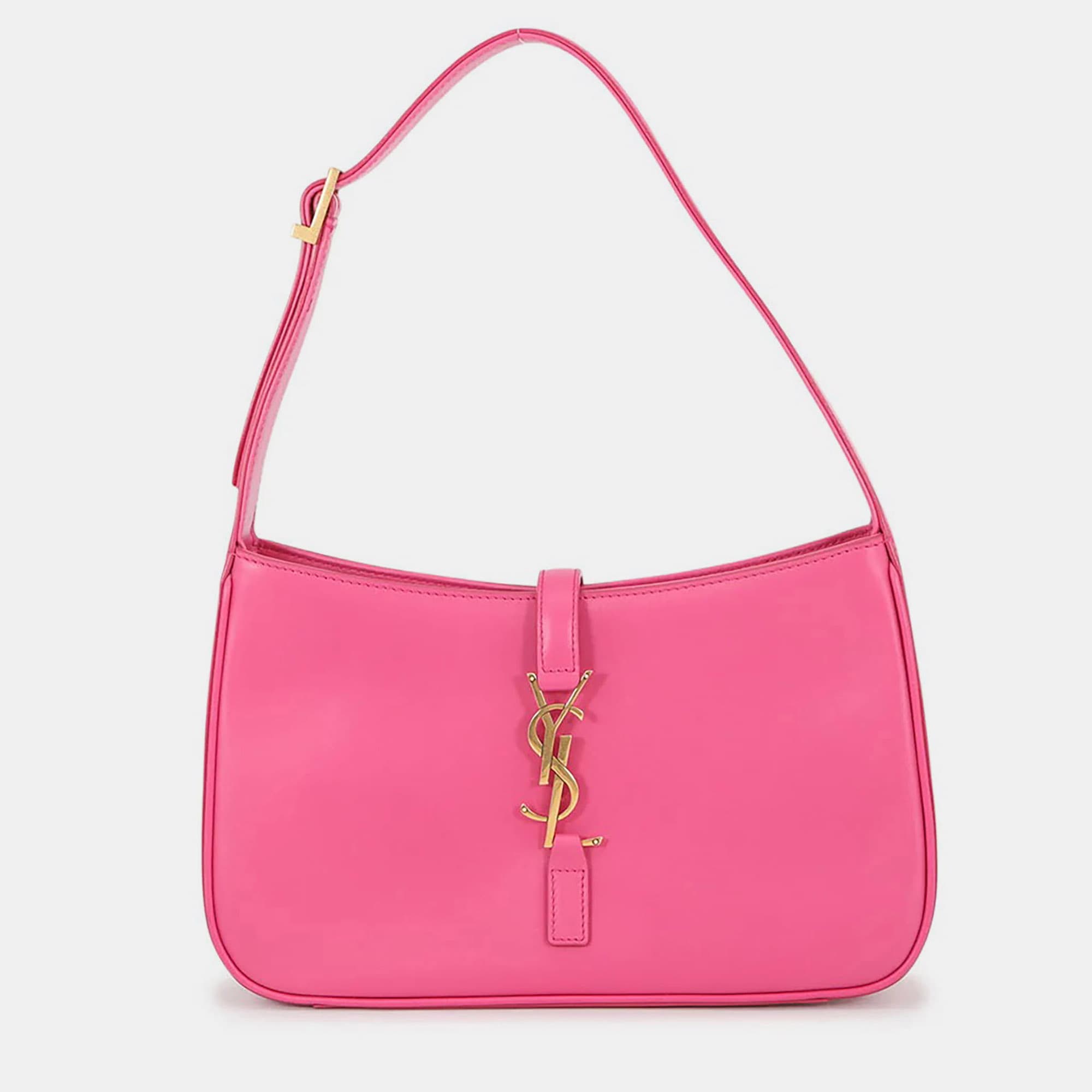 Saint Laurent Le 5 A 7 Hobo Pink Calfskin Leather Shoulder Bag