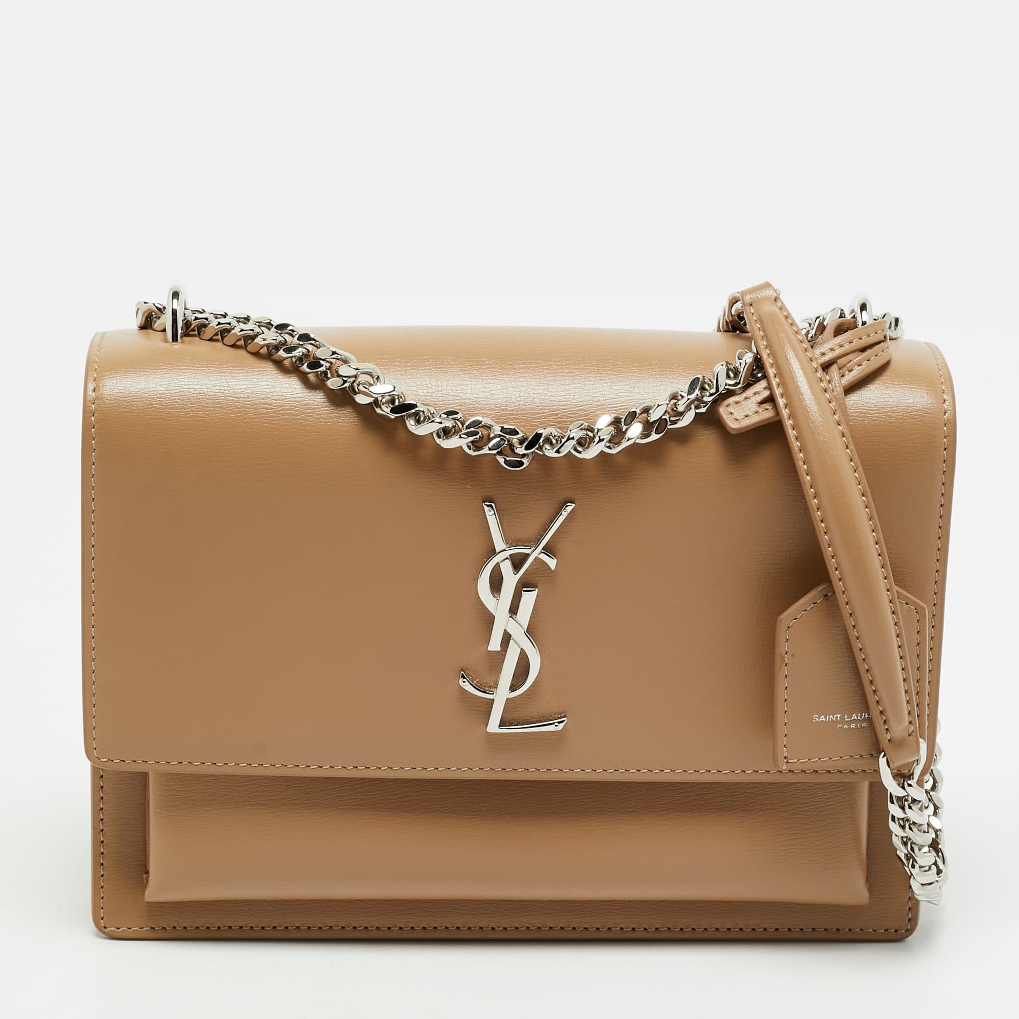 Saint Laurent Sunset Medium Beige Leather Shoulder Bag