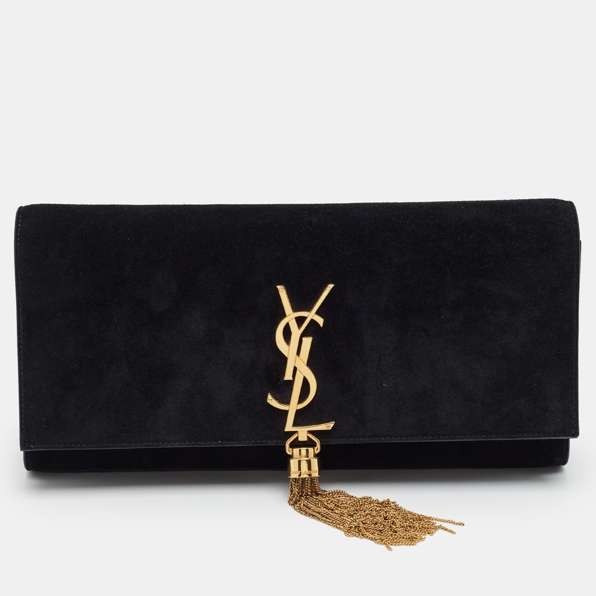 Saint Laurent Kate Tassel Black Suede Clutch