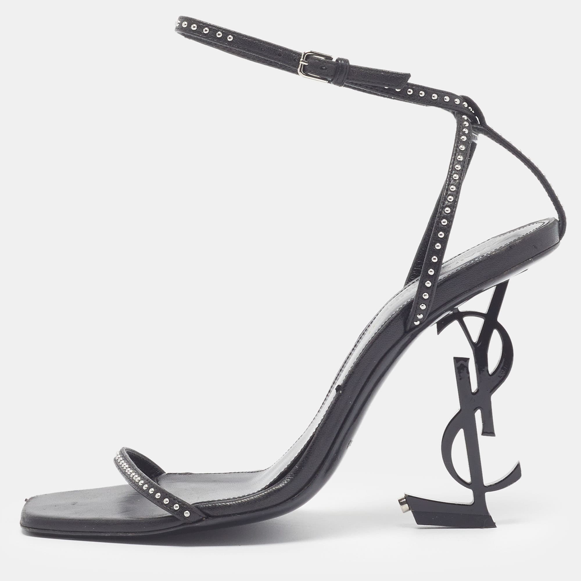 Saint Laurent Opyum Size 36.5 Black Leather Ankle Strap Sandals