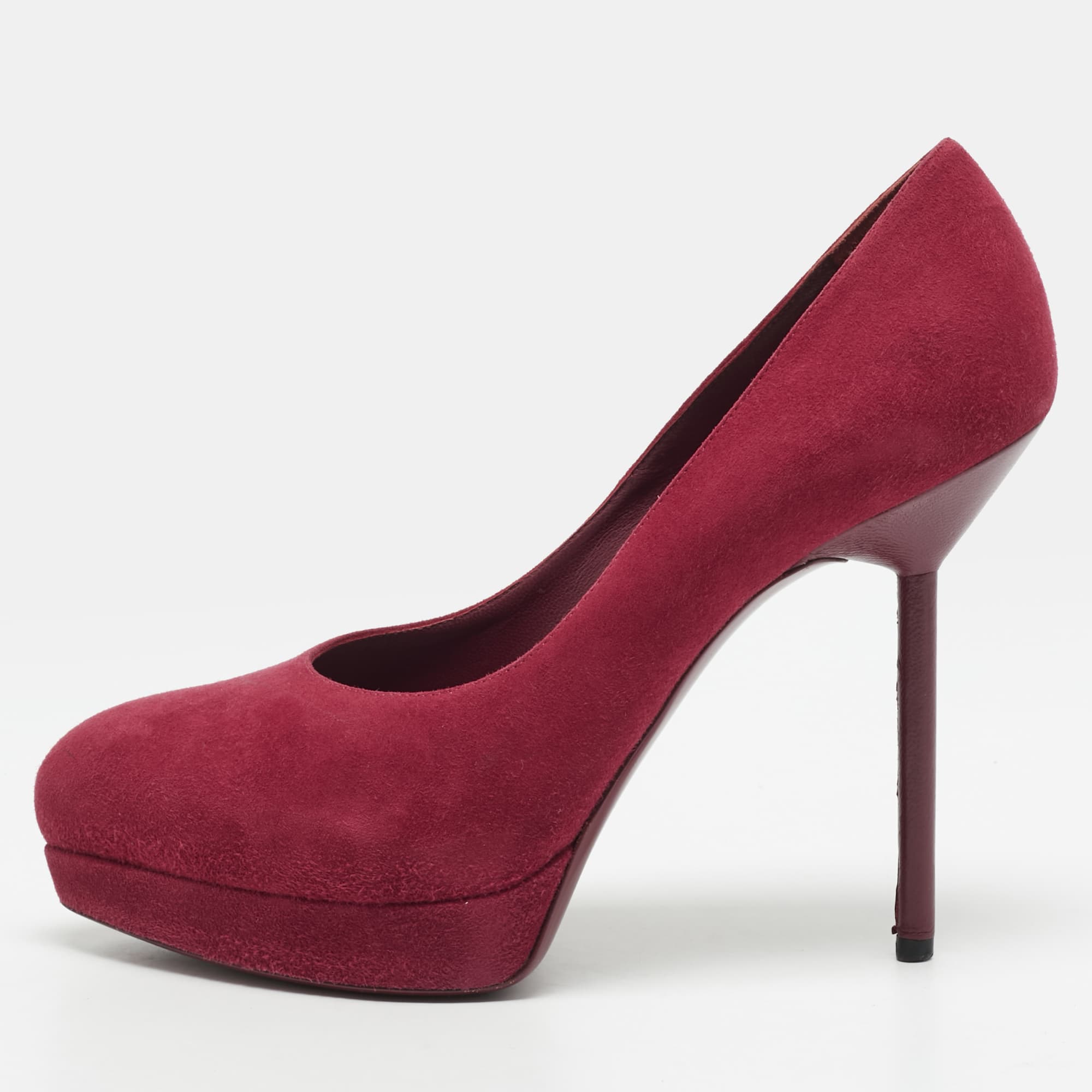 Saint Laurent Tribtoo Size 38 Purple Suede Platform Pumps