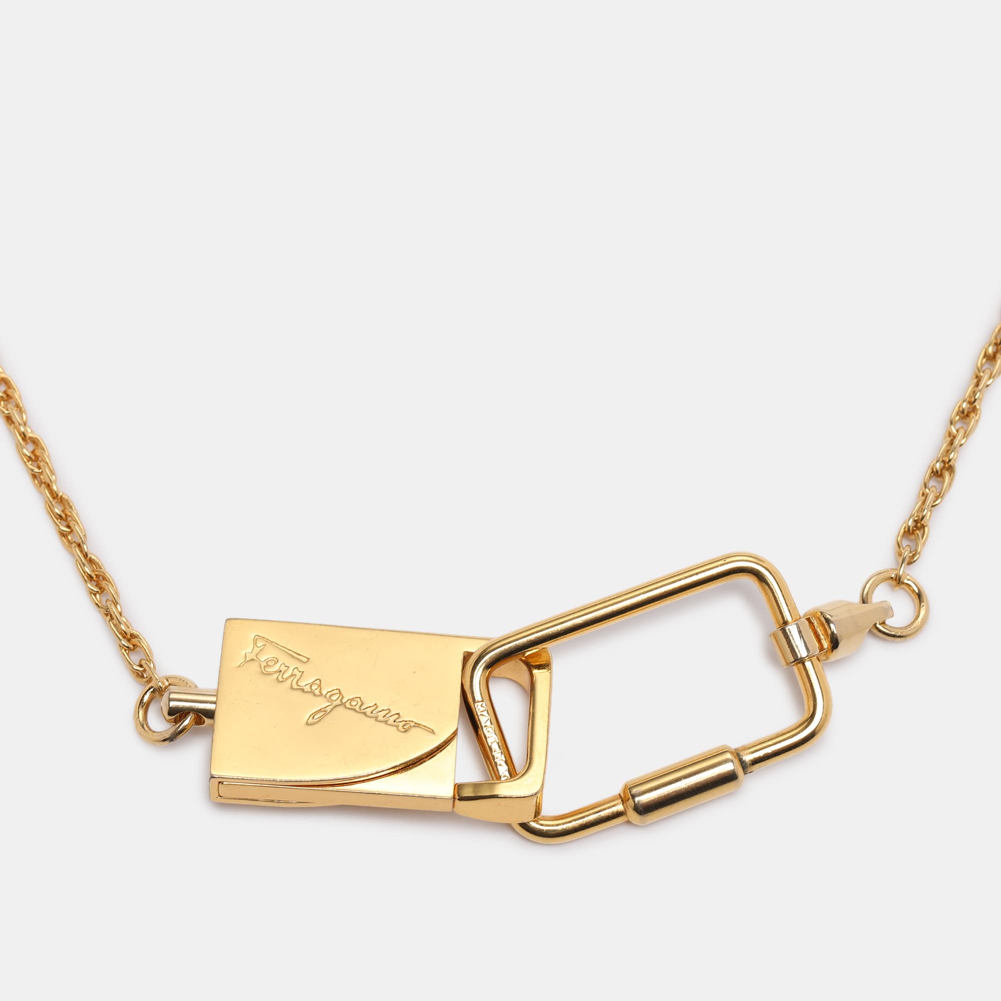 Salvatore Ferragamo Gold Tone Lock Pendant Necklace