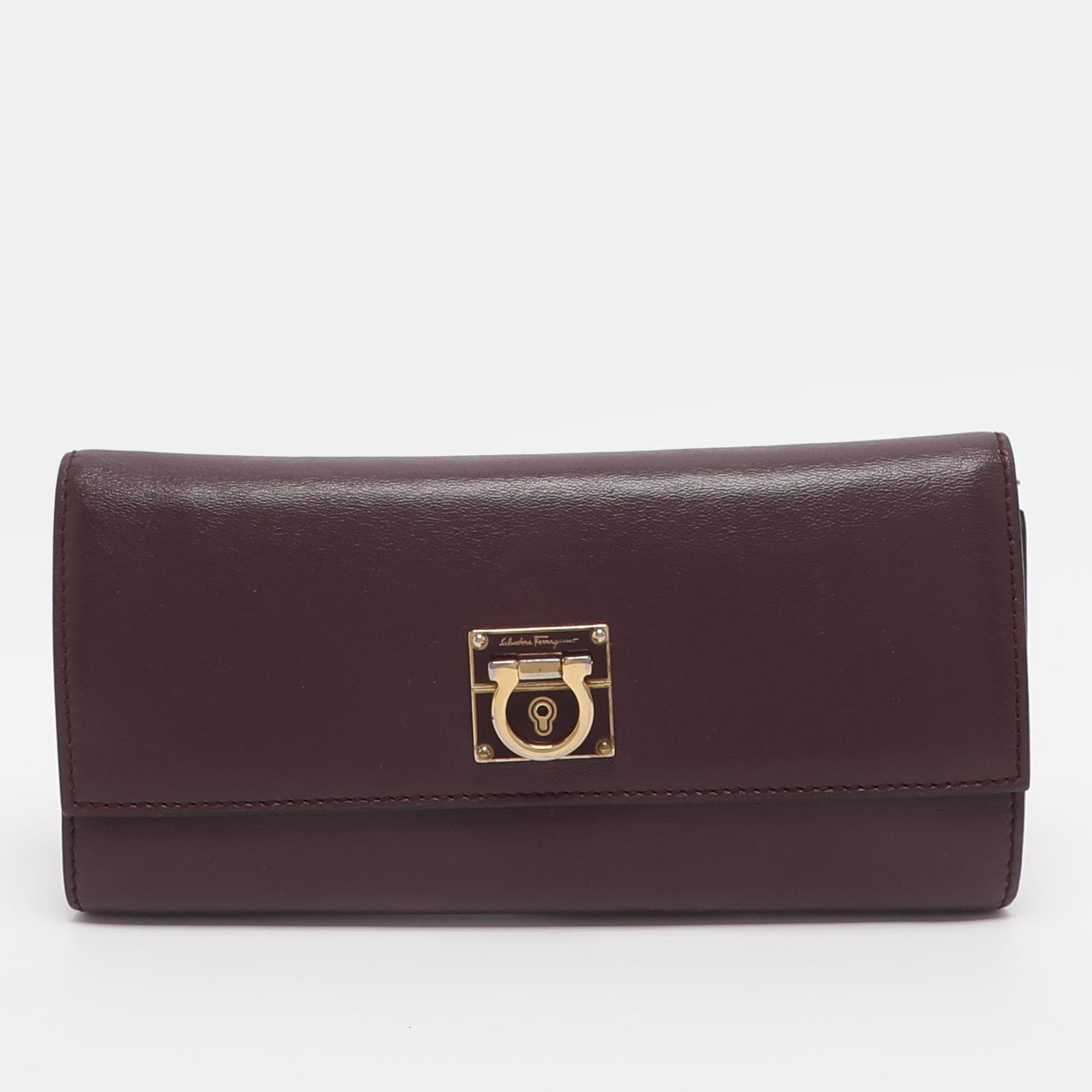 Salvatore Ferragamo Gancini Purple Leather Continental Wallet