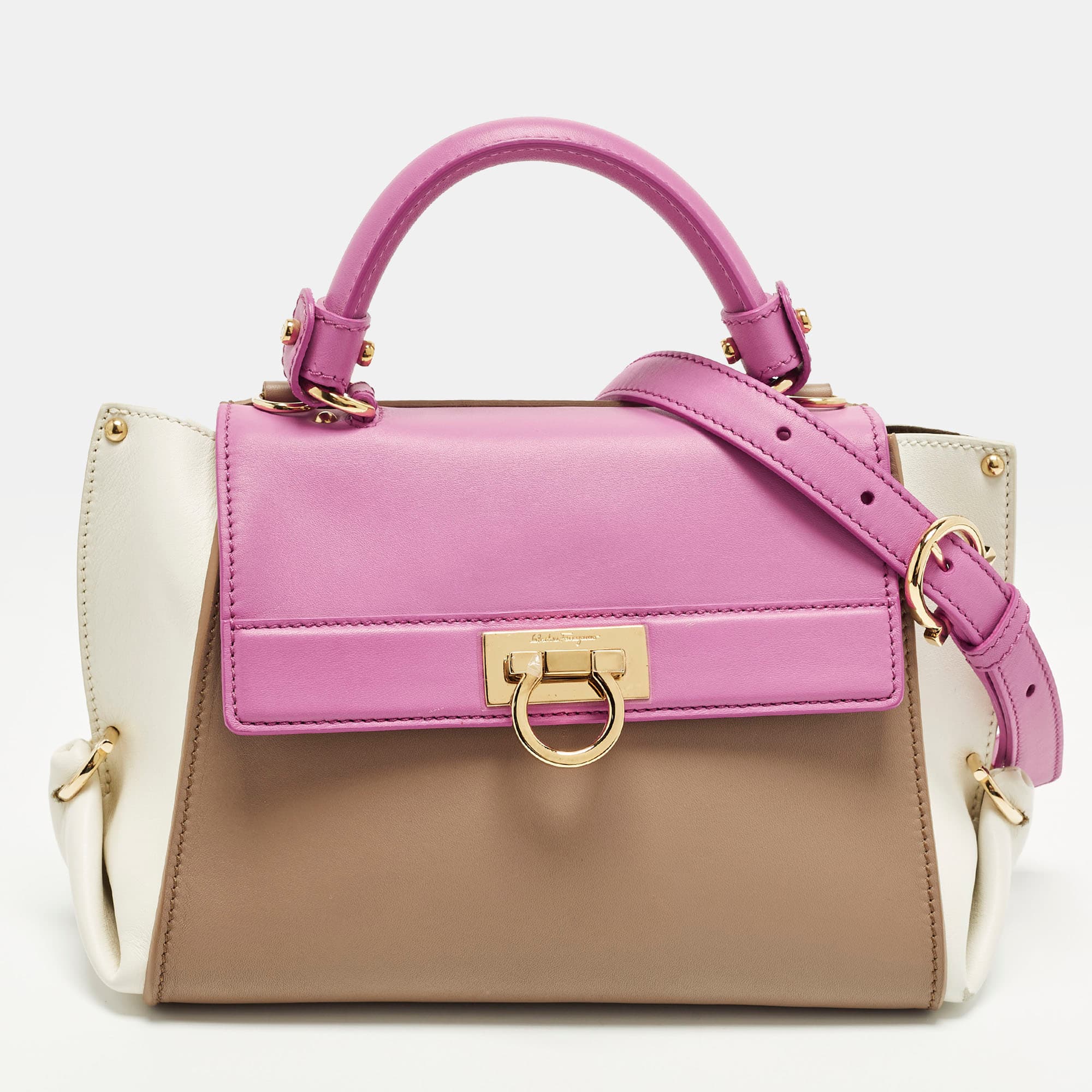 Salvatore Ferragamo Sofia Small Tricolor Leather Top Handle Bag