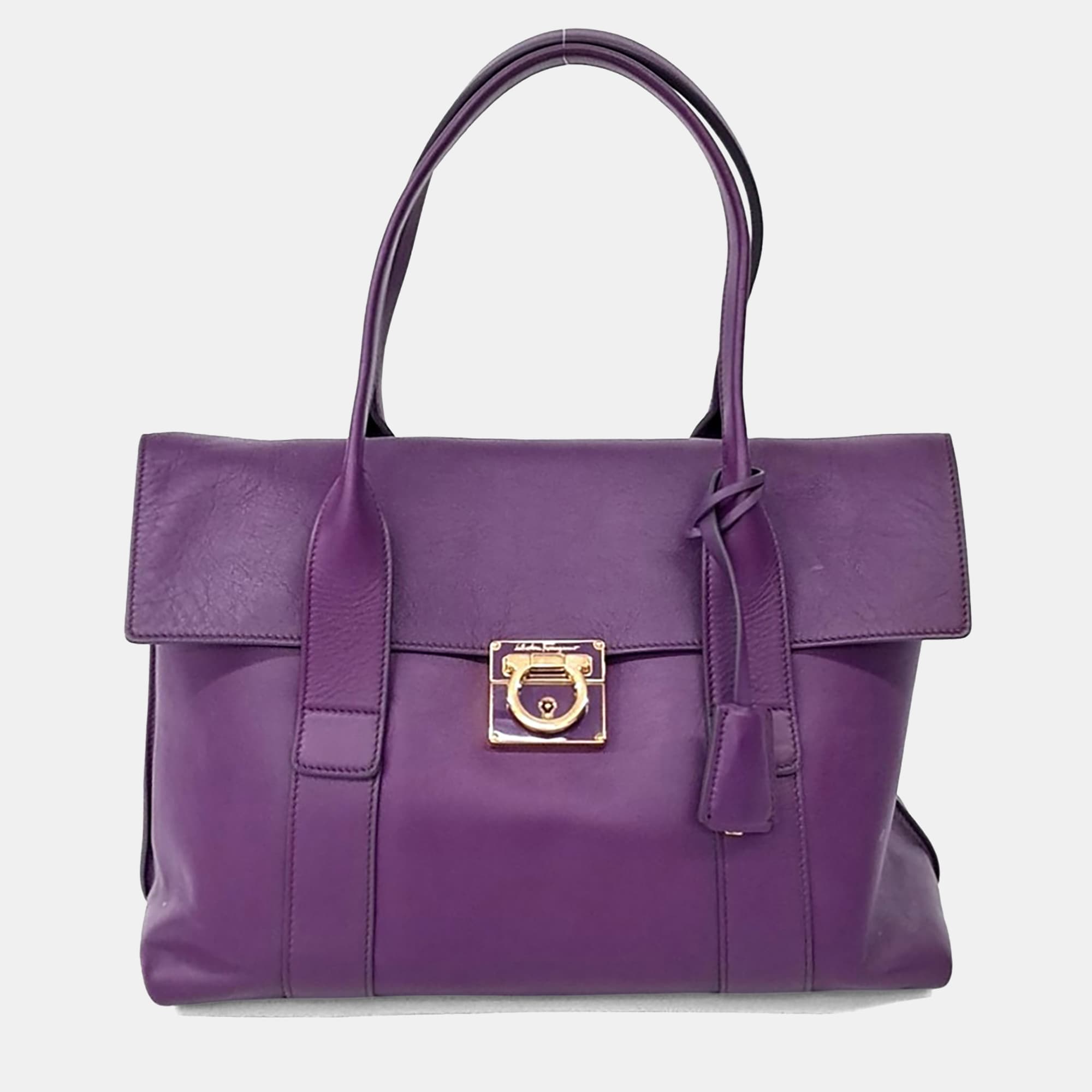 Salvatore Ferragamo Purple Leather Shoulder Bag