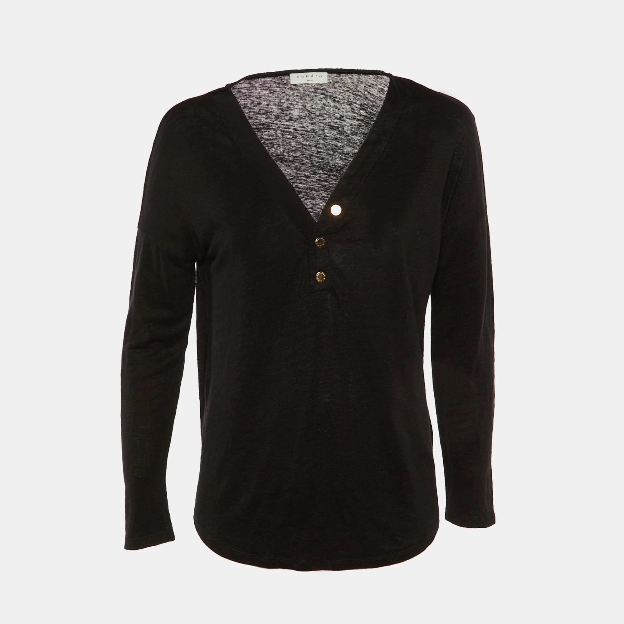 Sandro Black Linen Knit long Seeve T-Shirt M