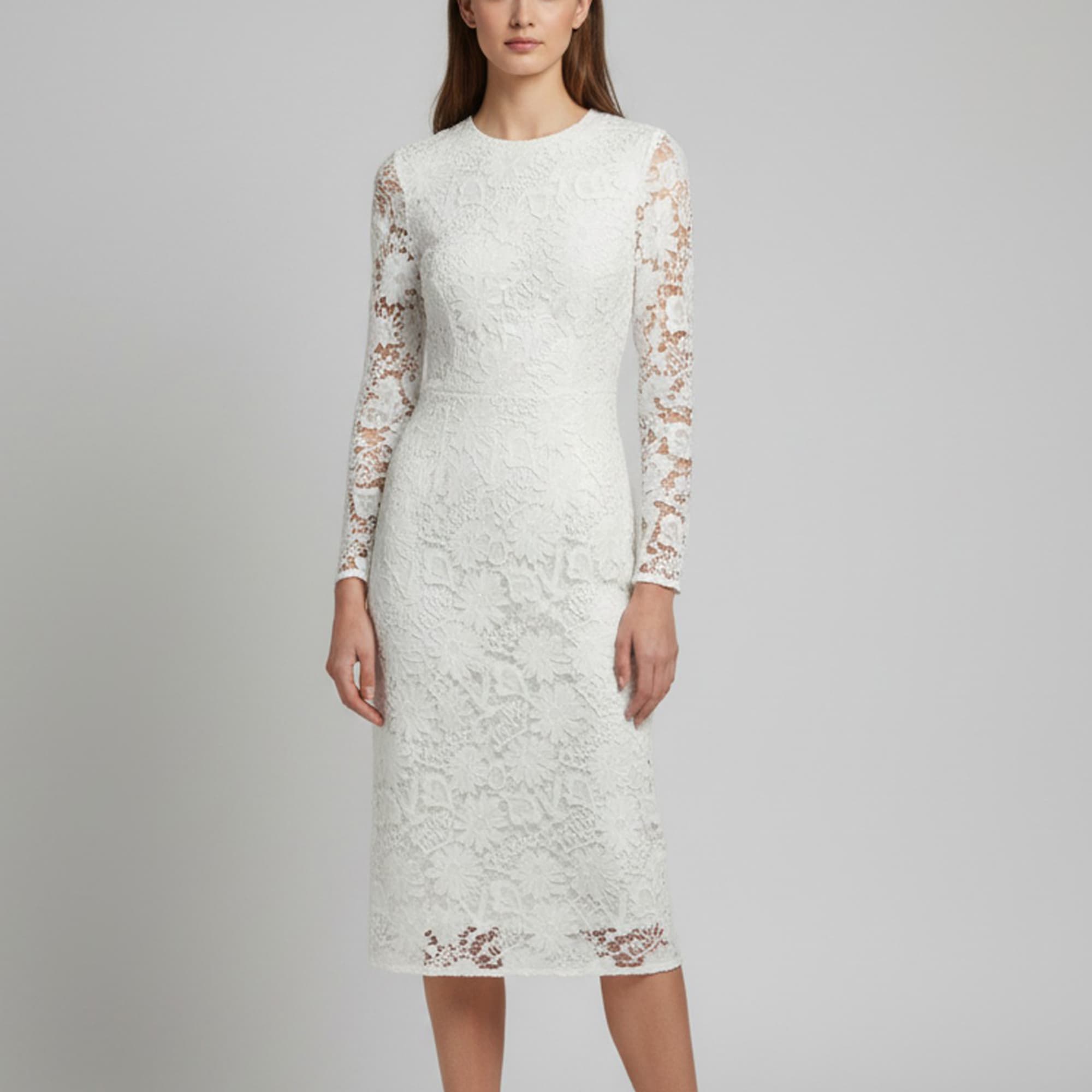 Sandro White Lace Long Sleeve Midi Dress M