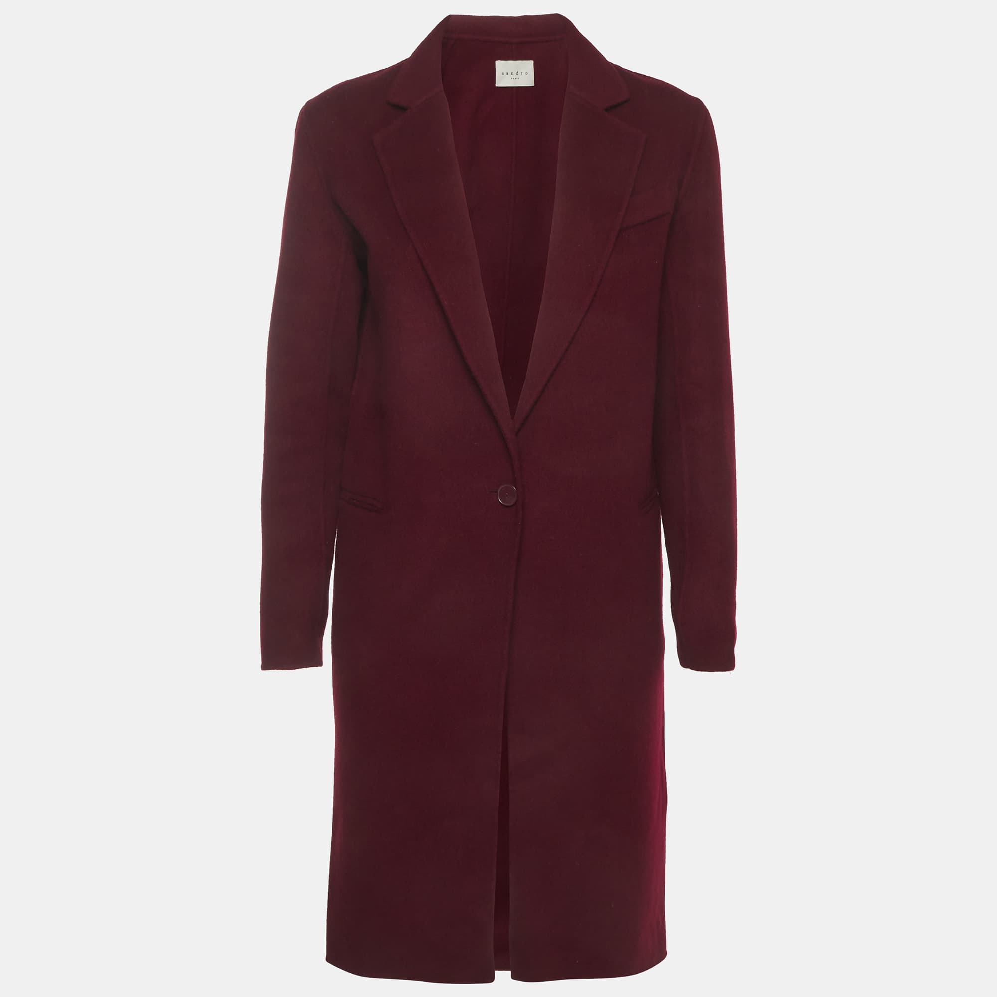 Sandro Burgundy Felt Wool Blend Single Breasted Coat S