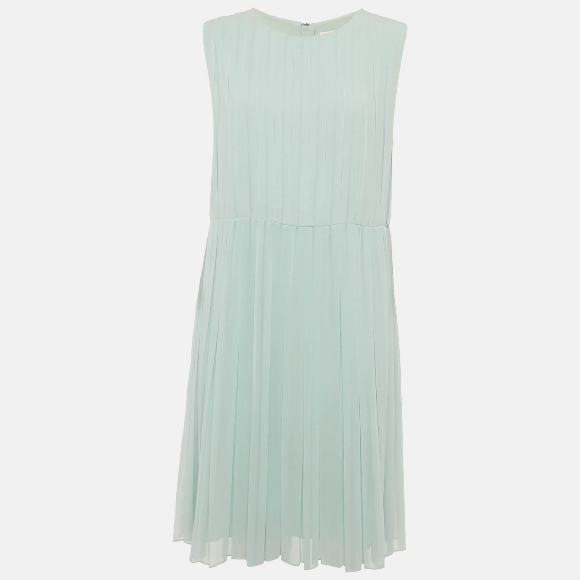 See by Chloe Light Blue Georgette Pleated Sleeveless Short Dress M