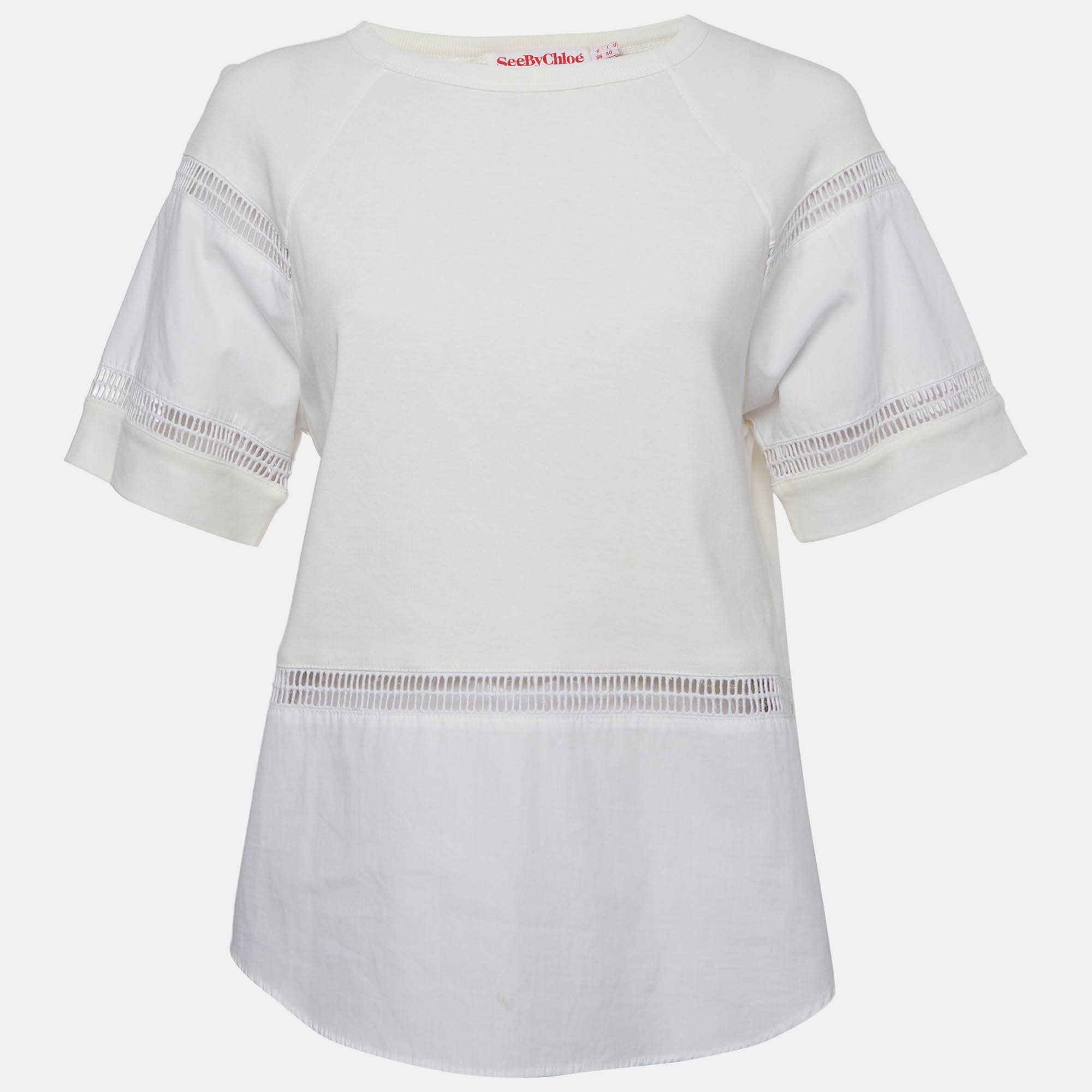 See by Chloe Off White Lace Insert Cotton Top S