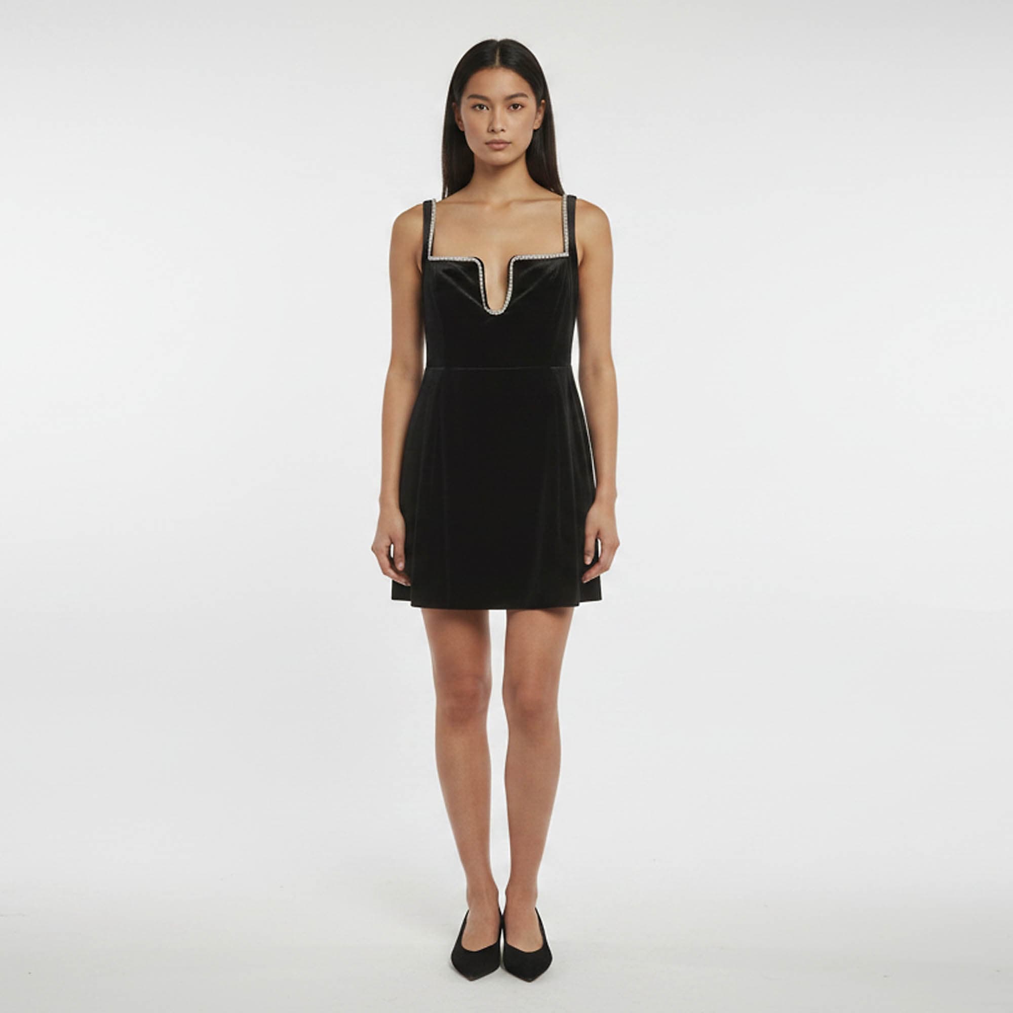 Self-Portrait Black Crystal Embellished Velvet Mini Dress L