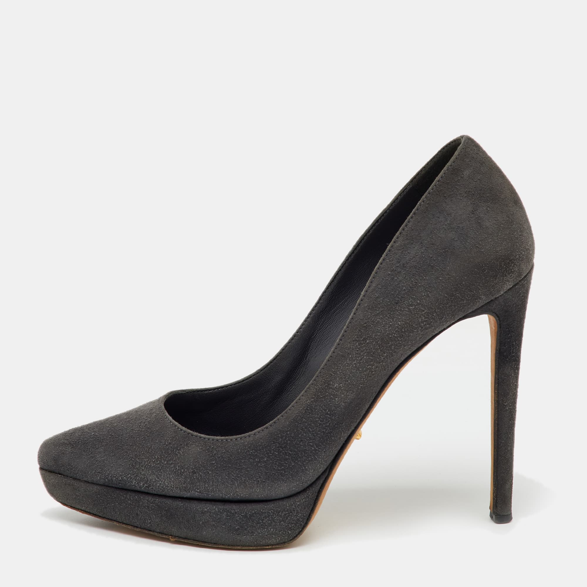 Sergio Rossi Dark Grey Suede Pointed Toe Platform Pumps Size 36.5