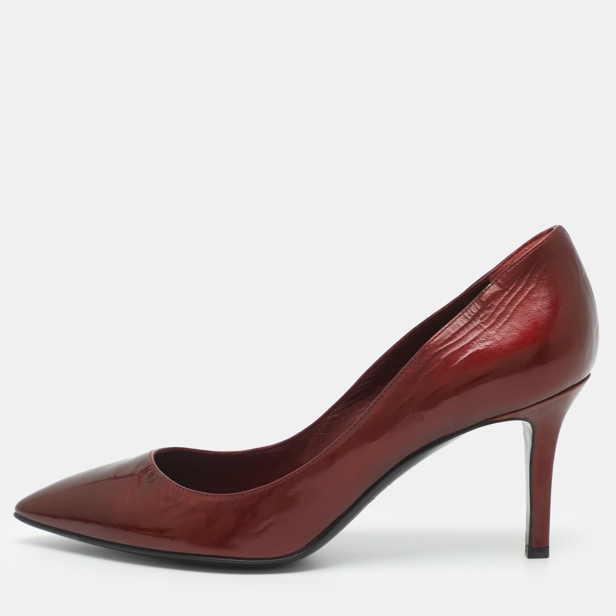 Sergio Rossi Size 39.5 Burgundy Patent Leather Pointed Toe Pumps