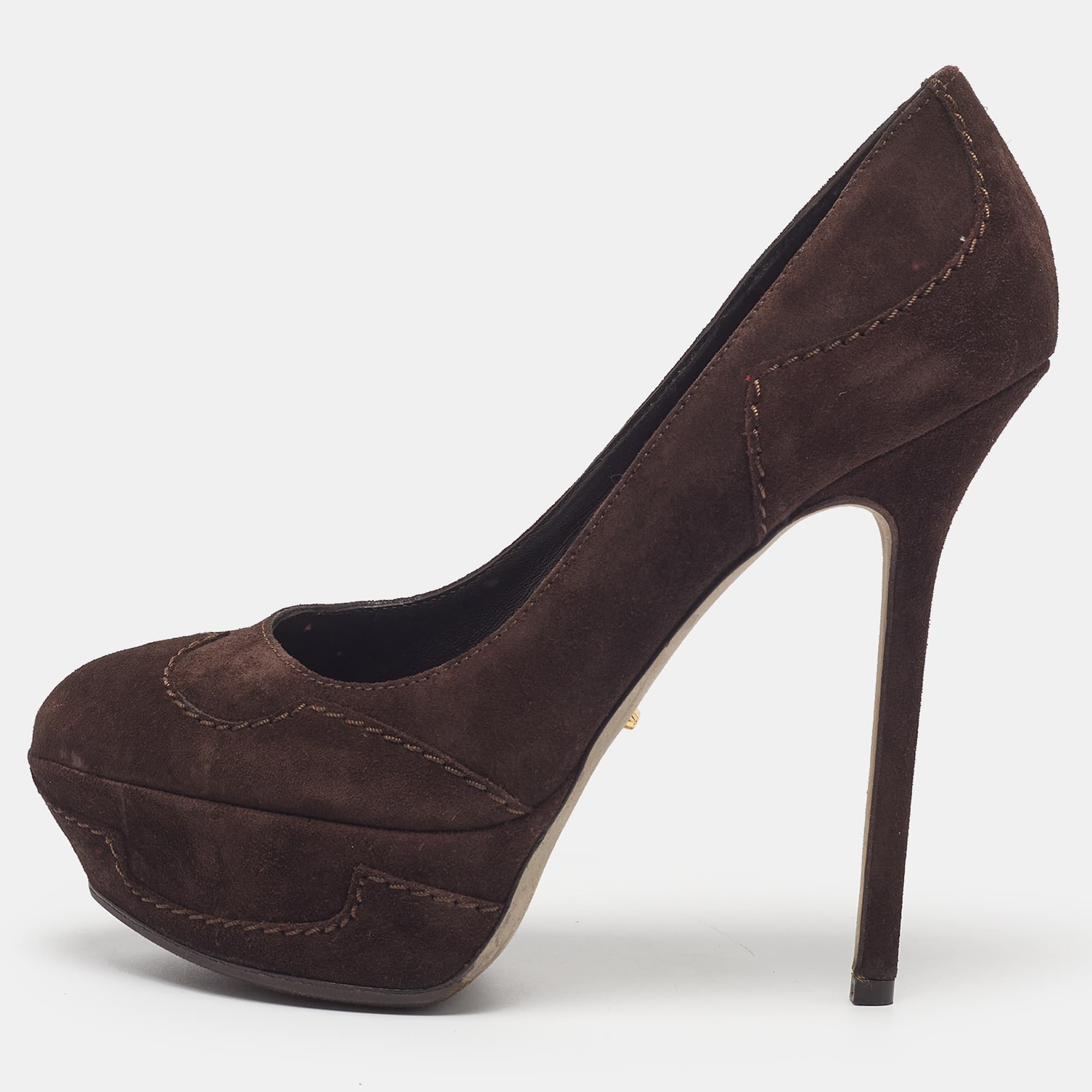 Sergio Rossi Size 38 Brown Suede Platform Pumps