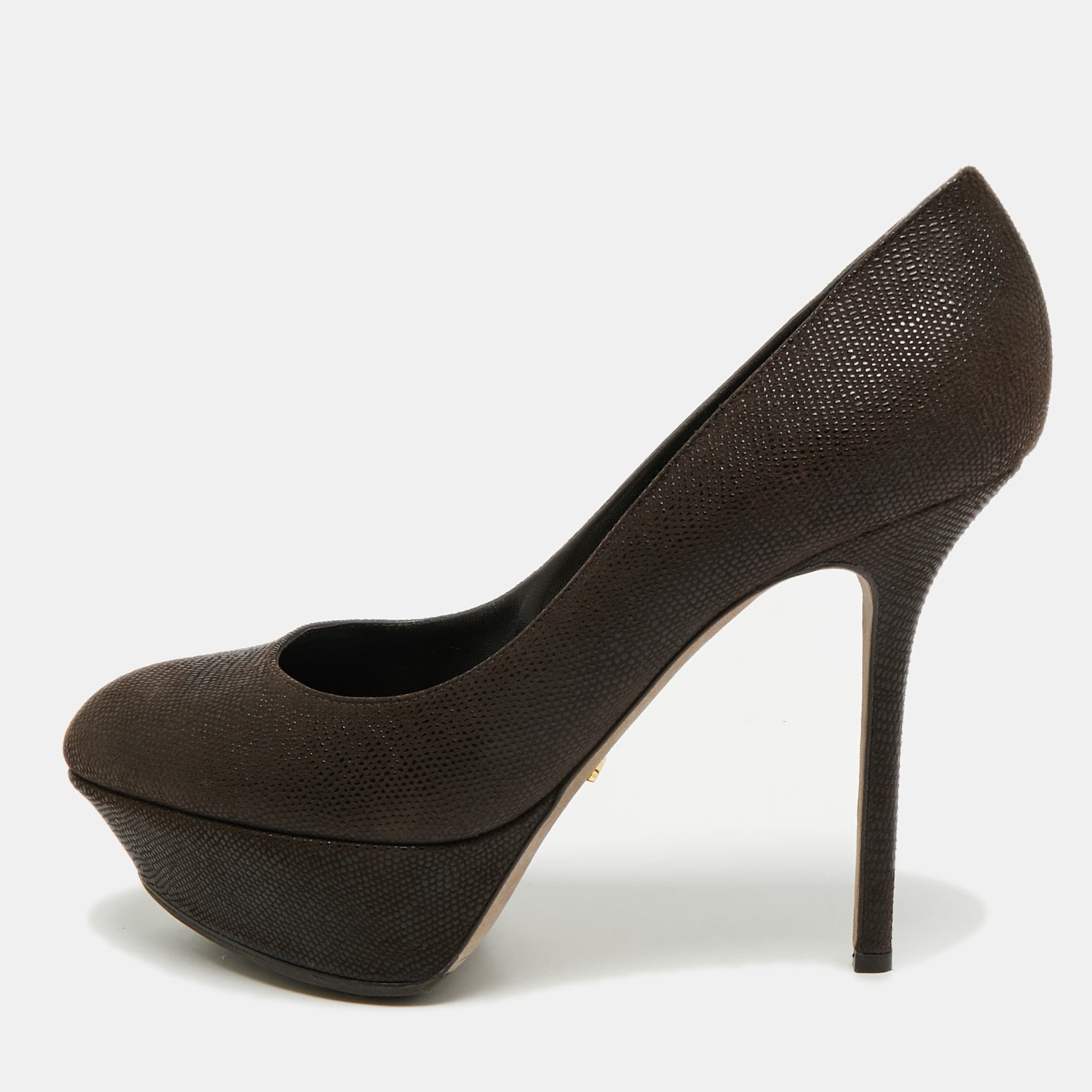 Sergio Rossi Size 38.5 Brown Karung Leather Platform Pumps