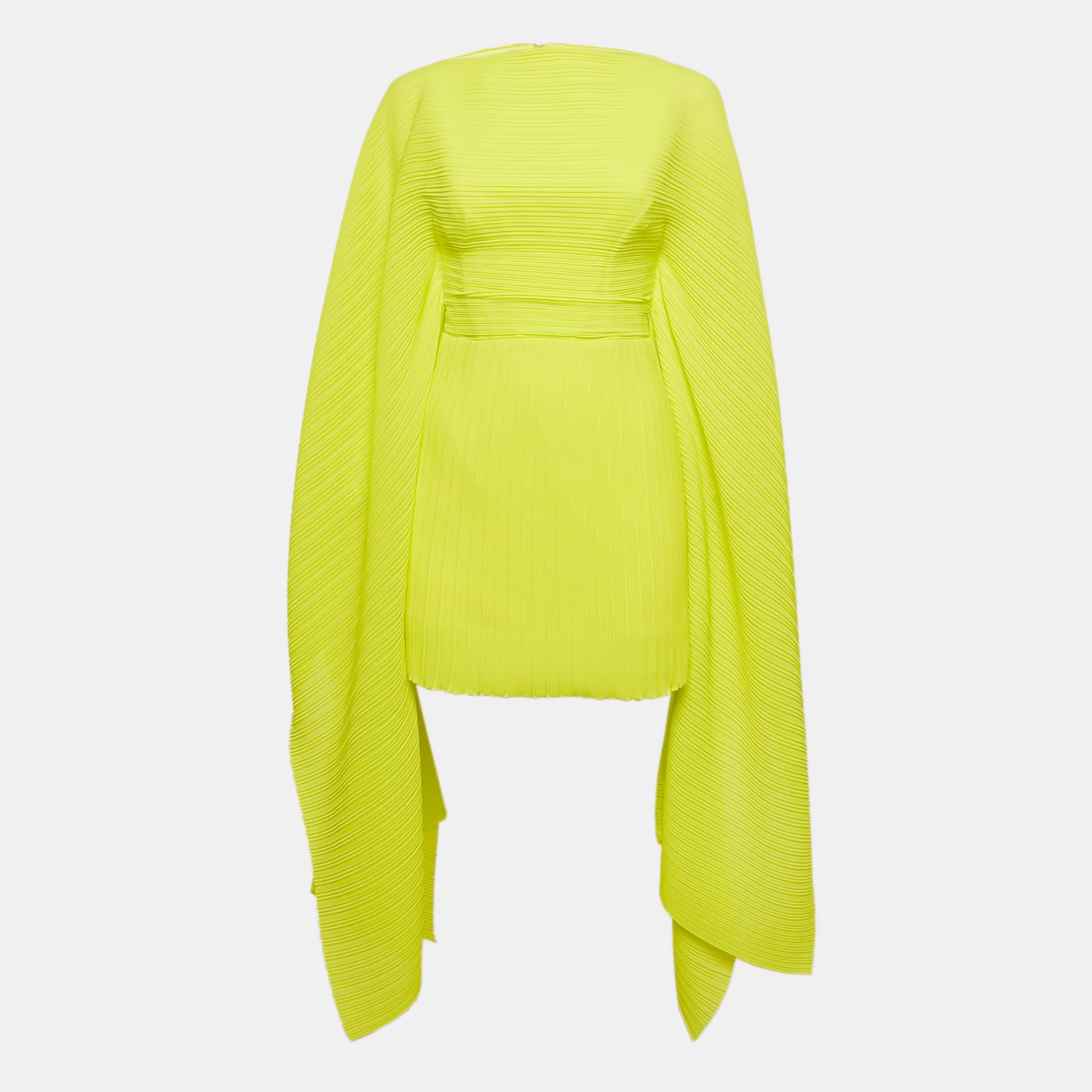 Solace London Lime Green Plisse Long Sleeve Mini Dress S