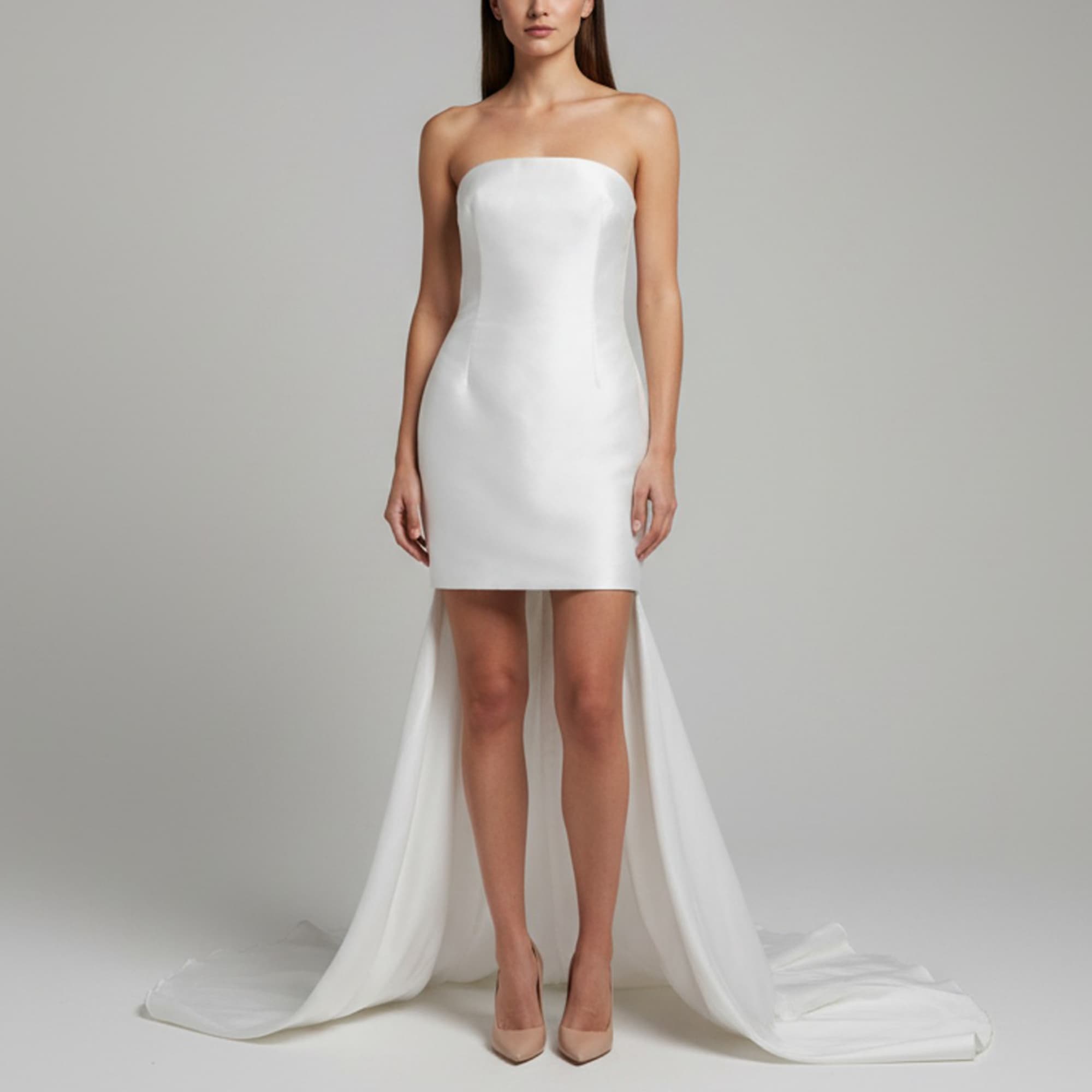 Solace London White Sateen Train Detail Neva Mini Dress M