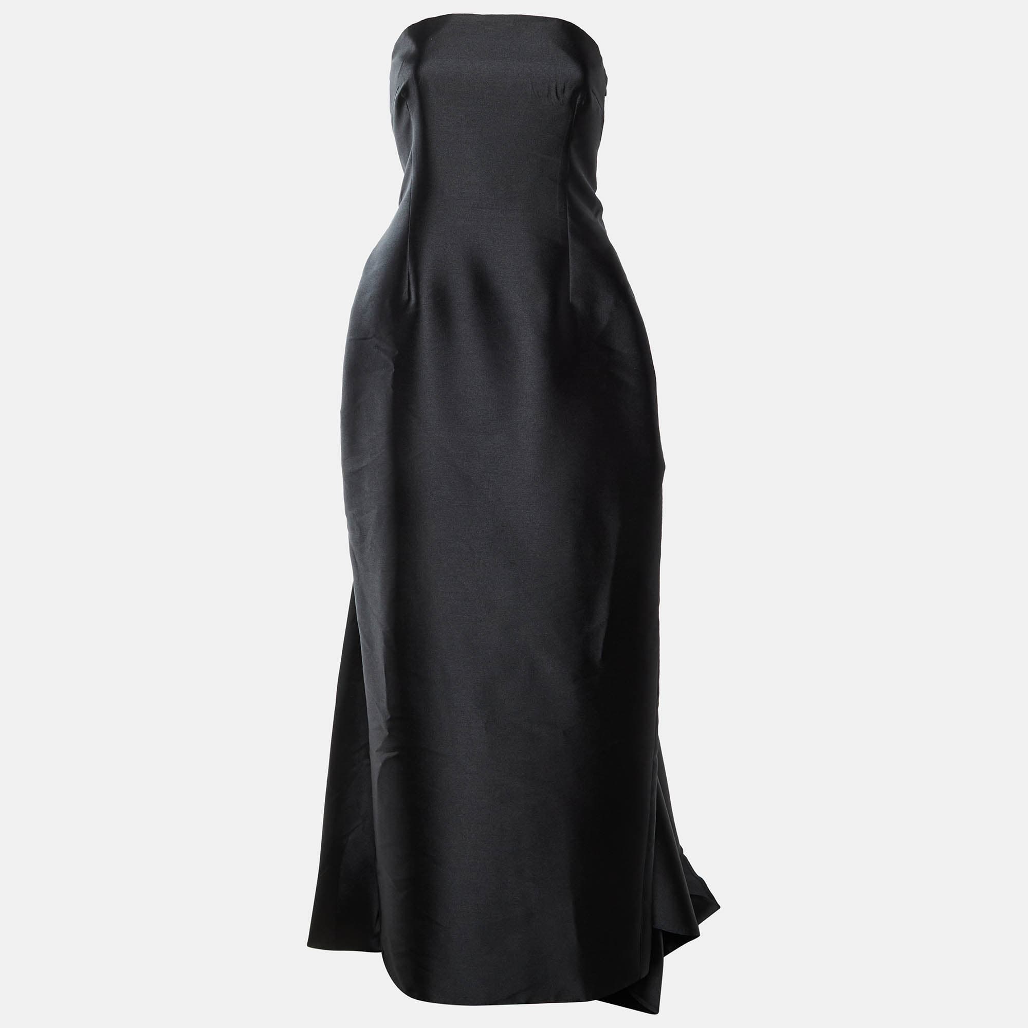 Solace London Black Sateen Strapless Imani Maxi Dress L