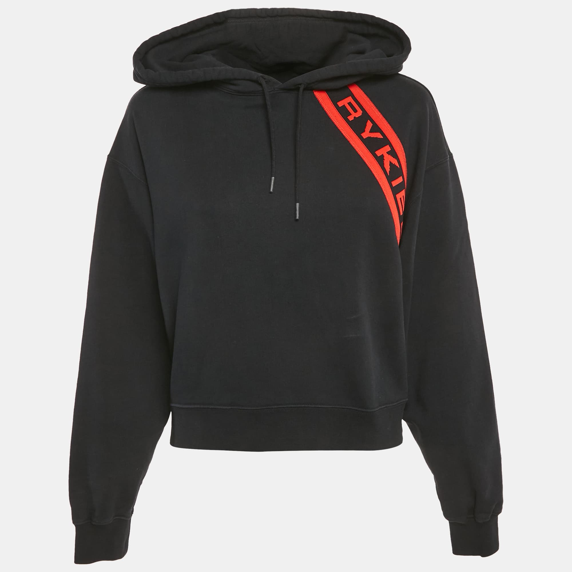 Sonia Rykiel Black Logo Trim Cotton Knit Hoodie M