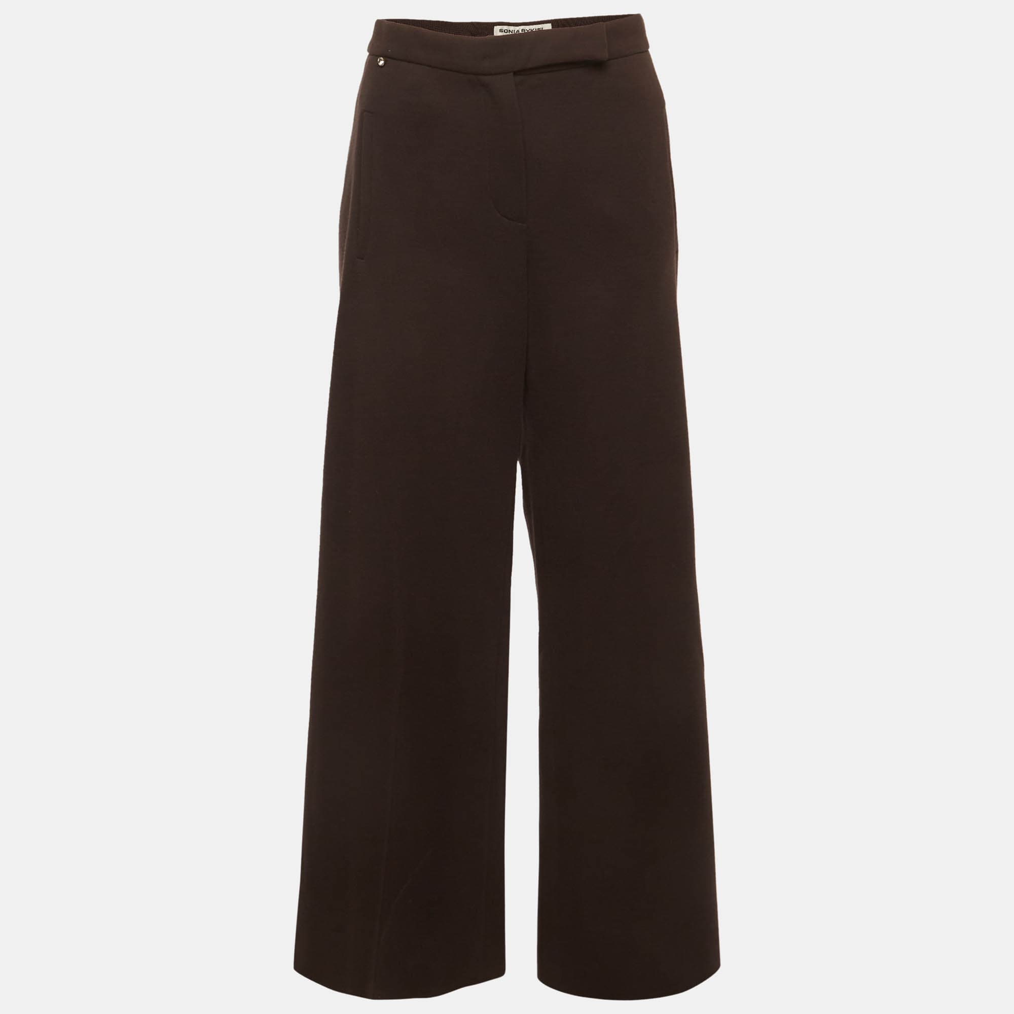 Sonia Rykiel Burgundy Wool Wide-Leg Trousers L
