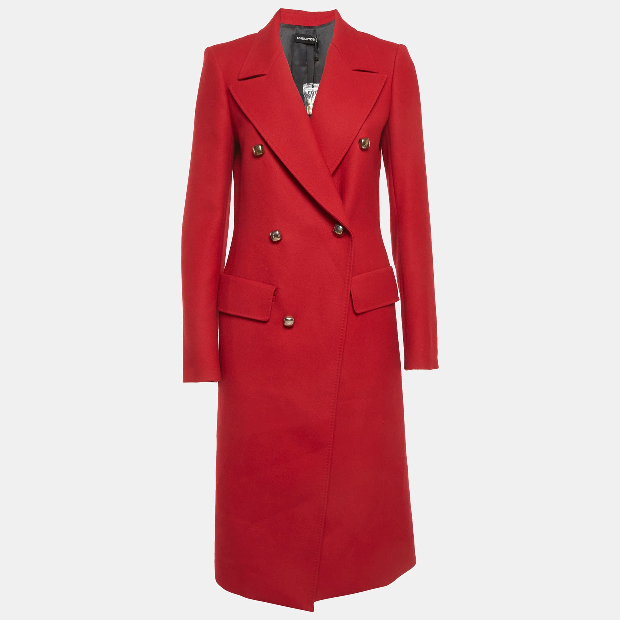 Sonia Rykiel Red Wool Double Breasted Long Coat M