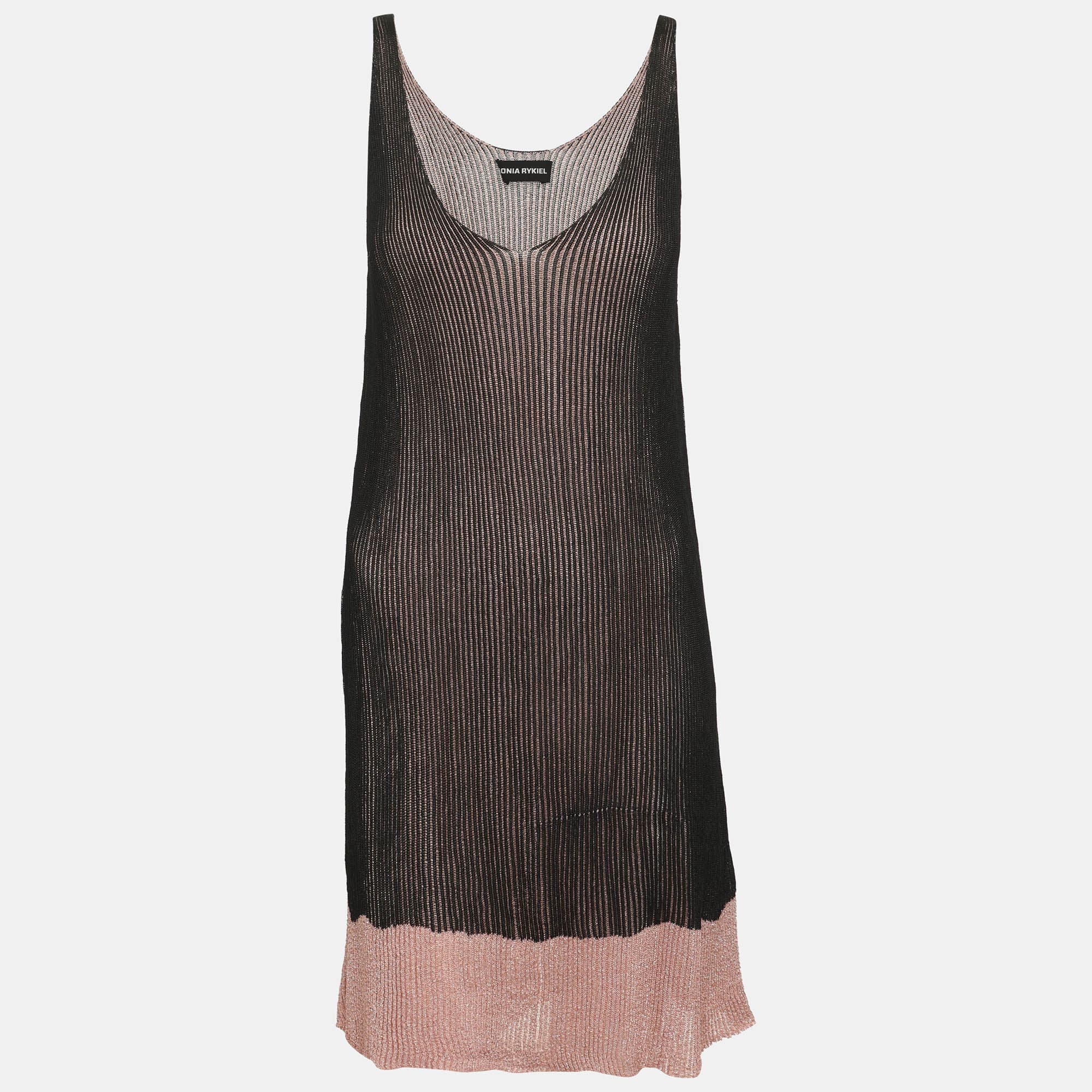 Sonia Rykiel Black/Pink Shimmer Rib Knit Tank Tops L