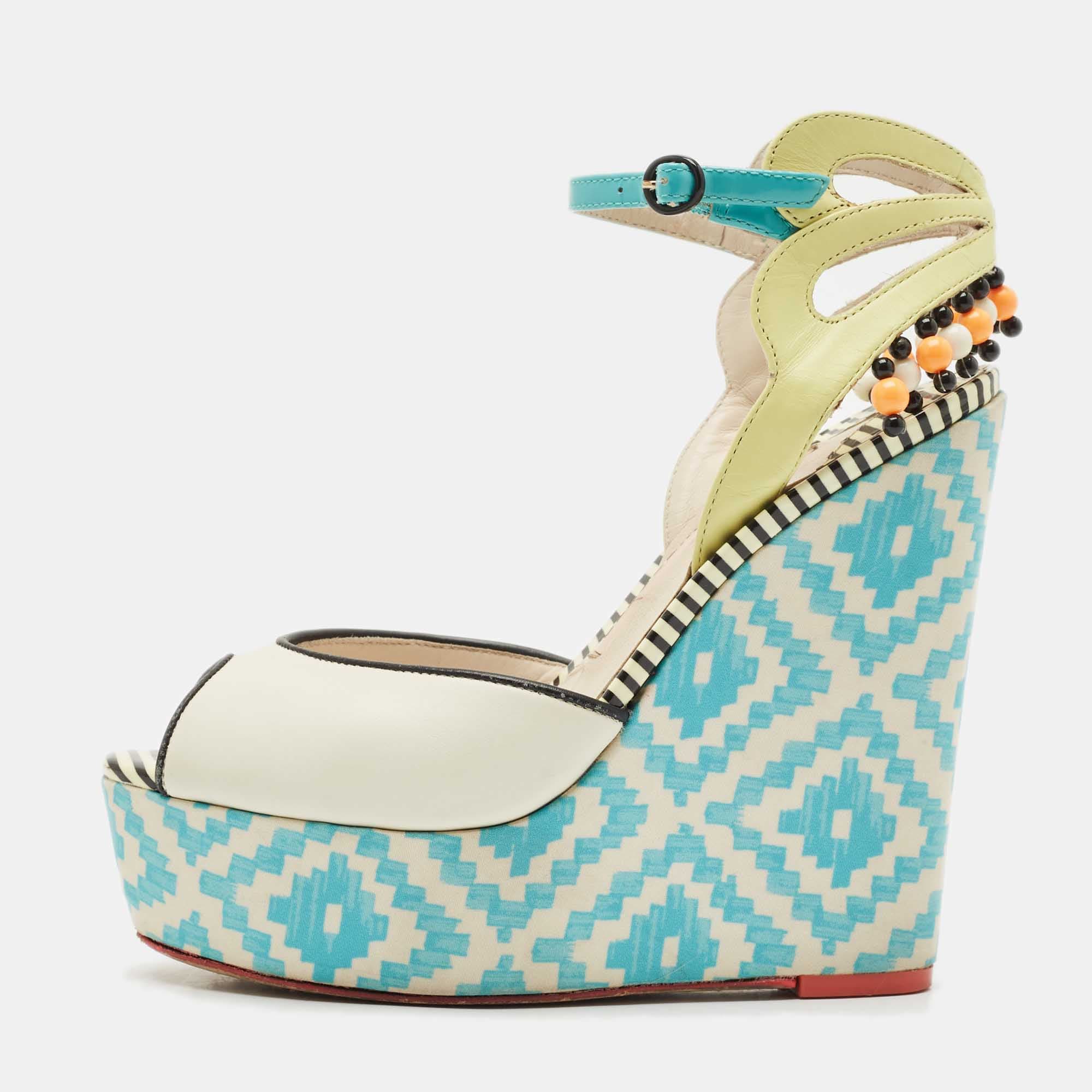 Sophia Webster Multicolor Leather Lucita Espadrille Wedge Sandals Size 35