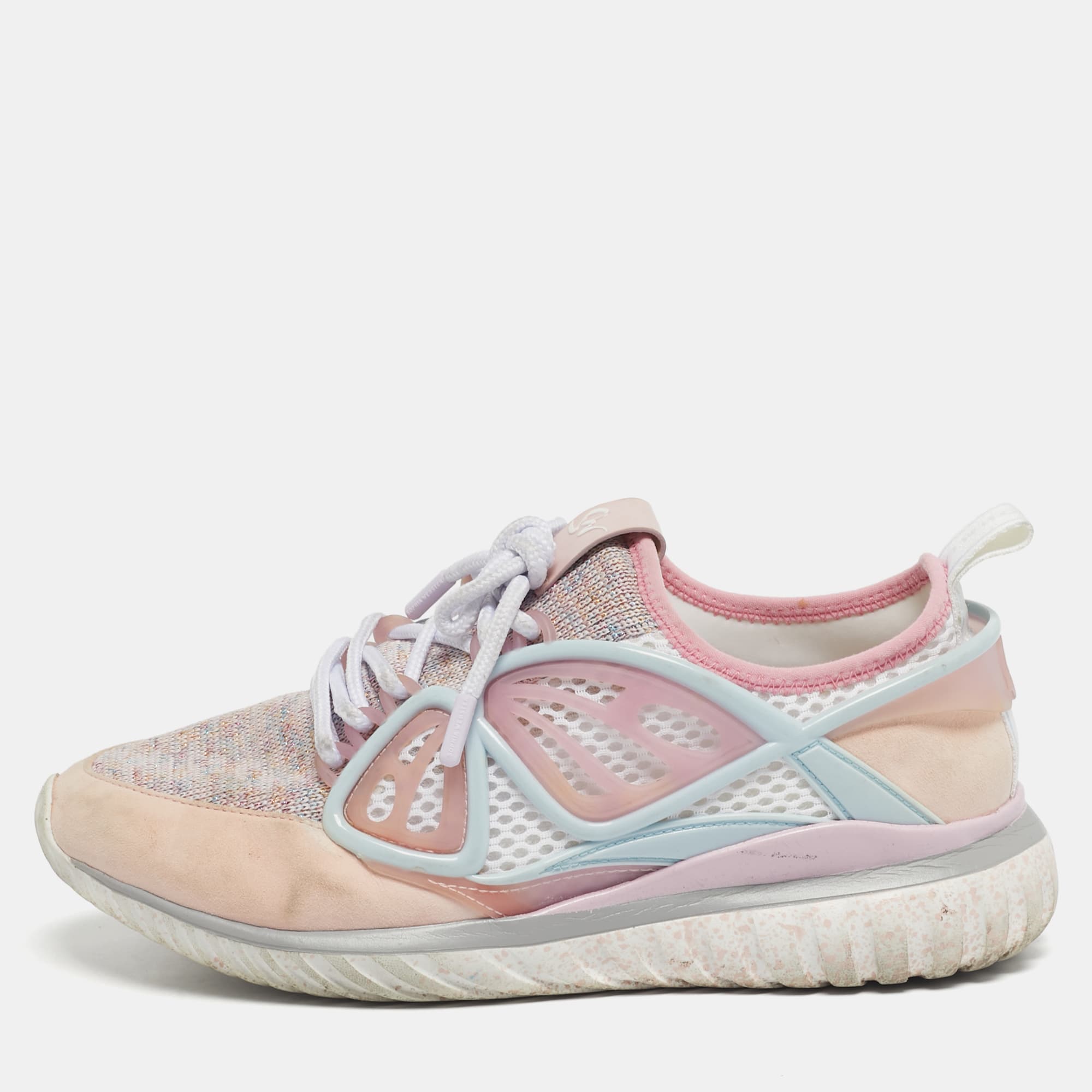 Sophia Webster Pink Knit Fabric, Suede and Rubber Candyfloss Fly By Sneakers Size 38