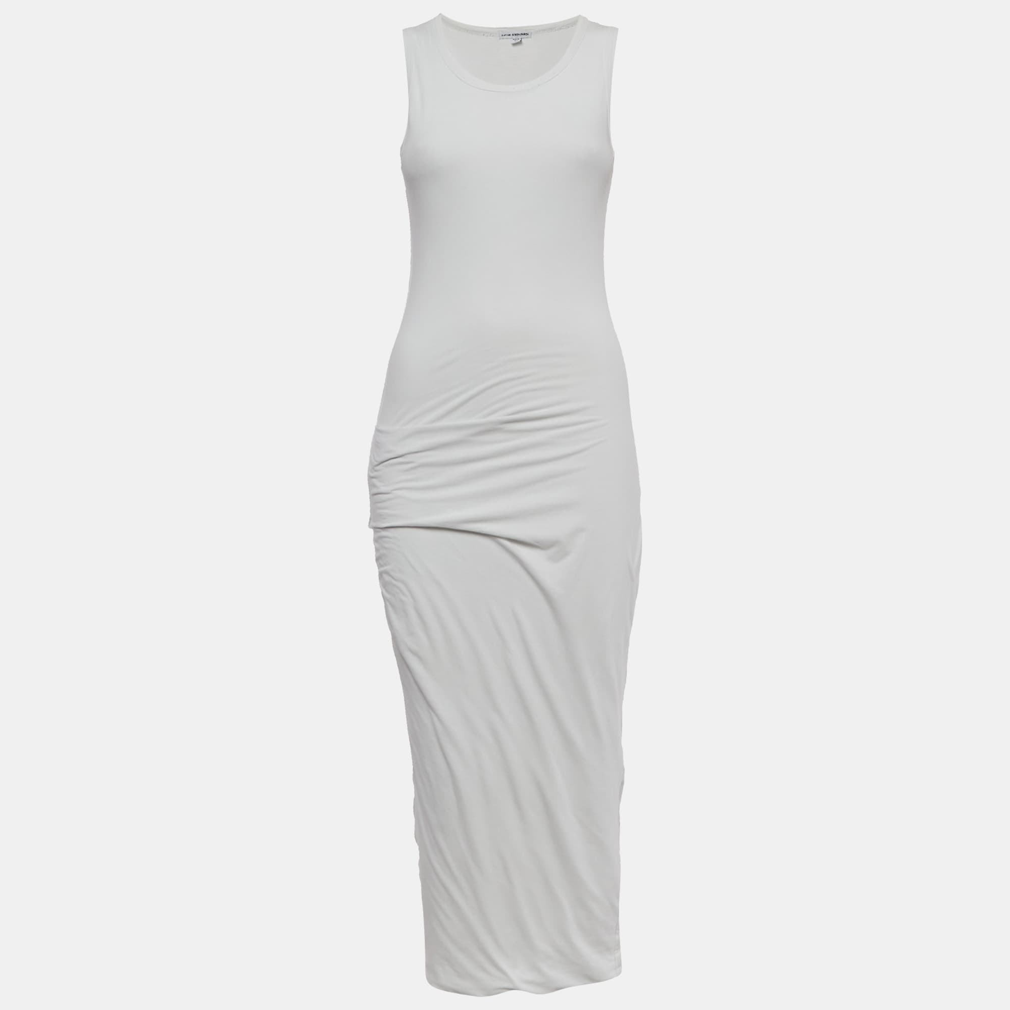 Standard James Perse White Jersey Ruche Midi Dress S