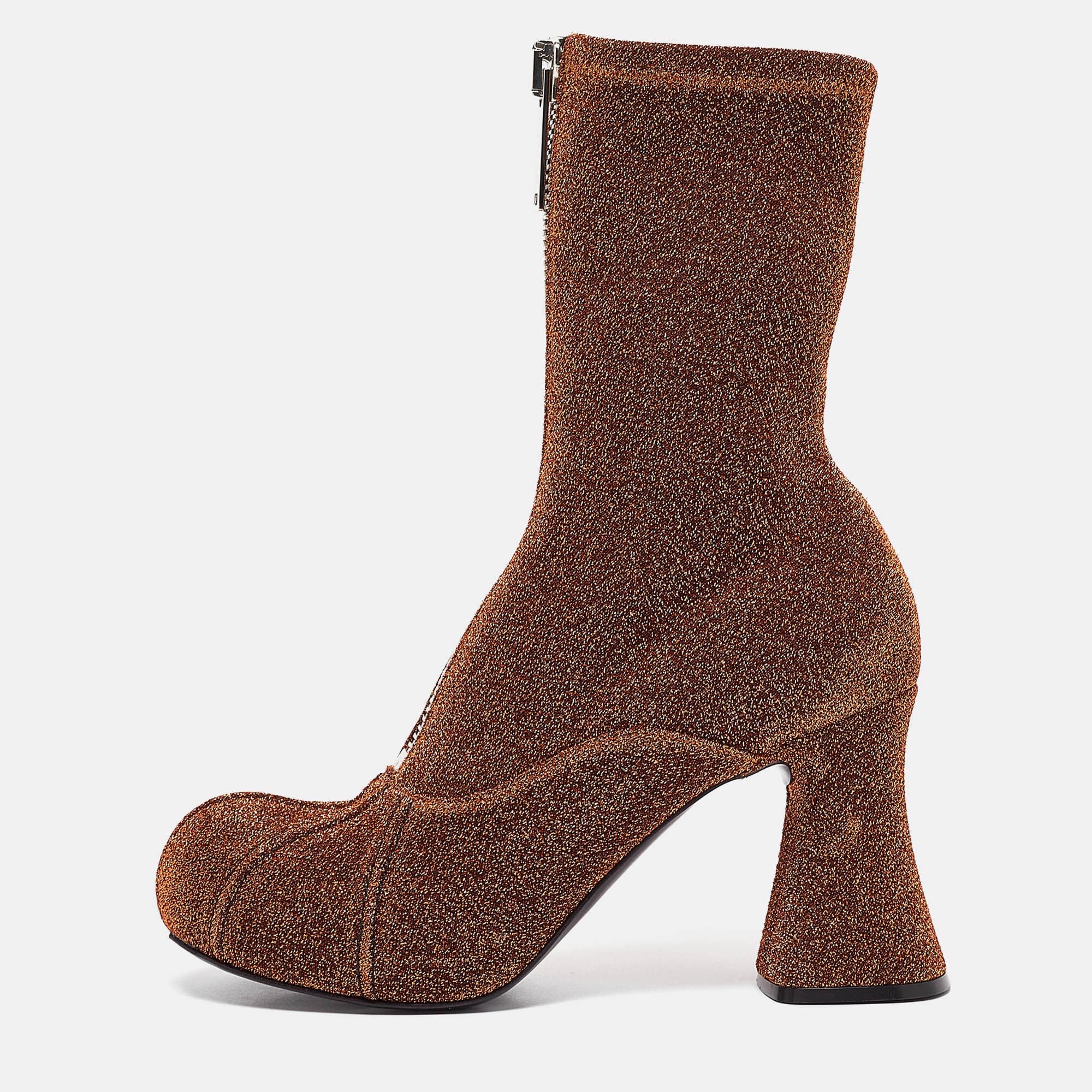 Stella McCartney Groove Size 38 Brown Lurex Fabric Ankle Length Boots
