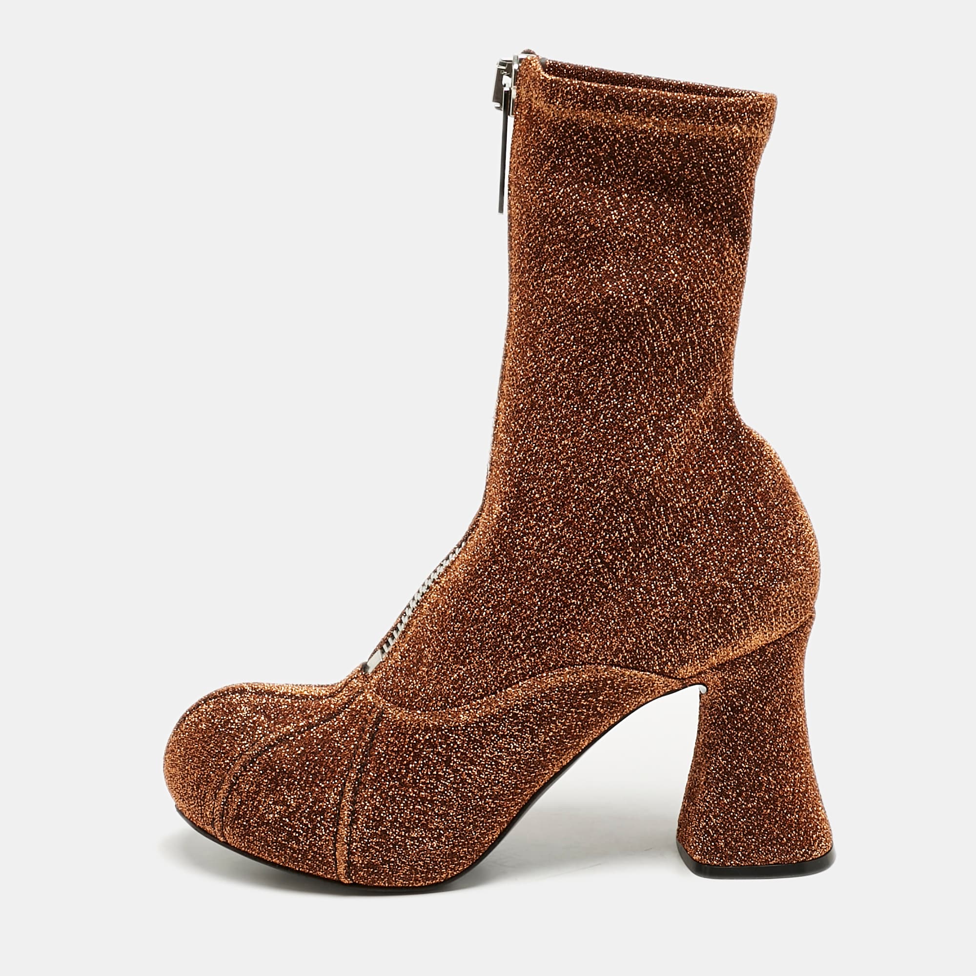 Stella McCartney Copper Lurex Fabric Groove Ankle Length Boots Size 37