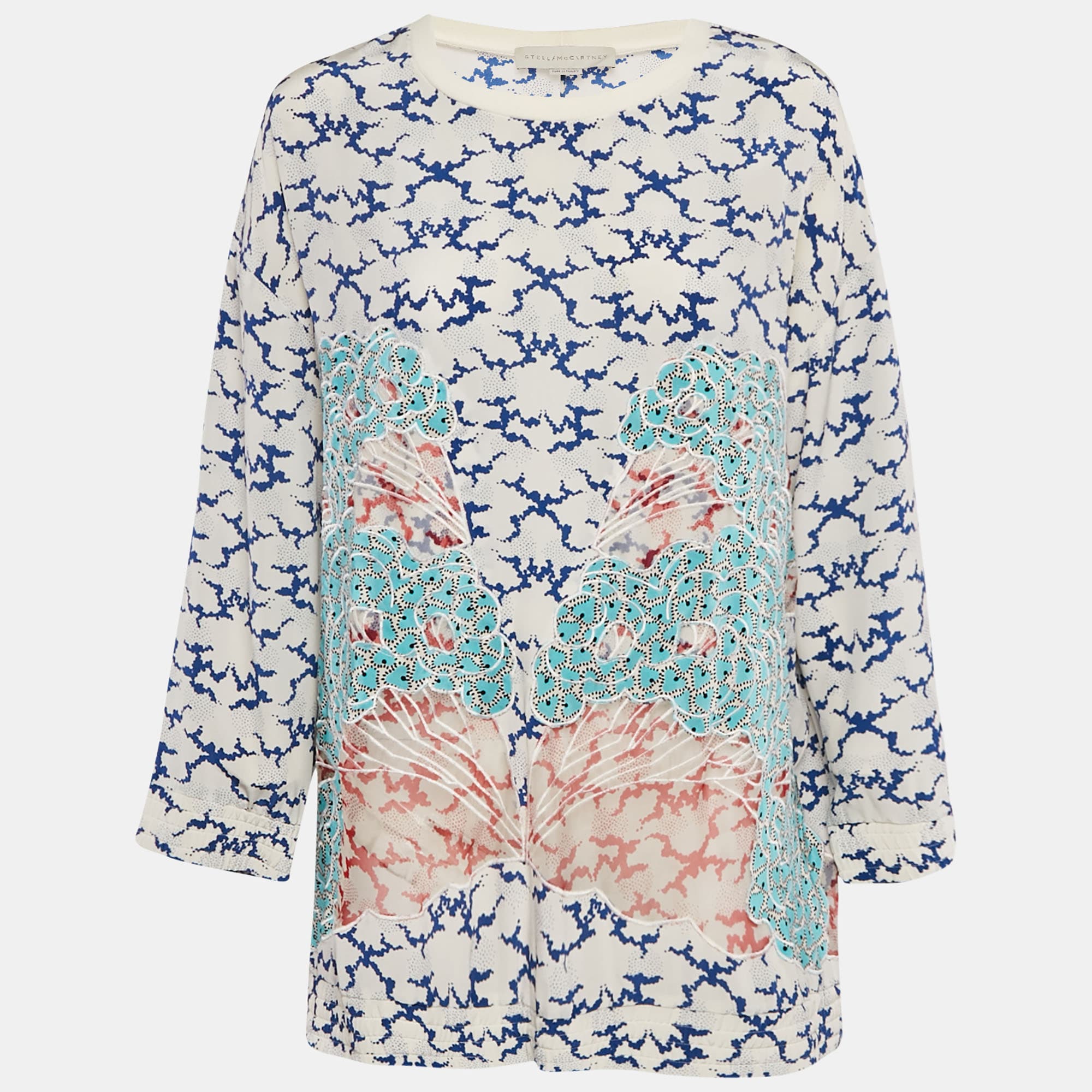 Stella McCartney White Printed & Embroidered Silk Jumper M