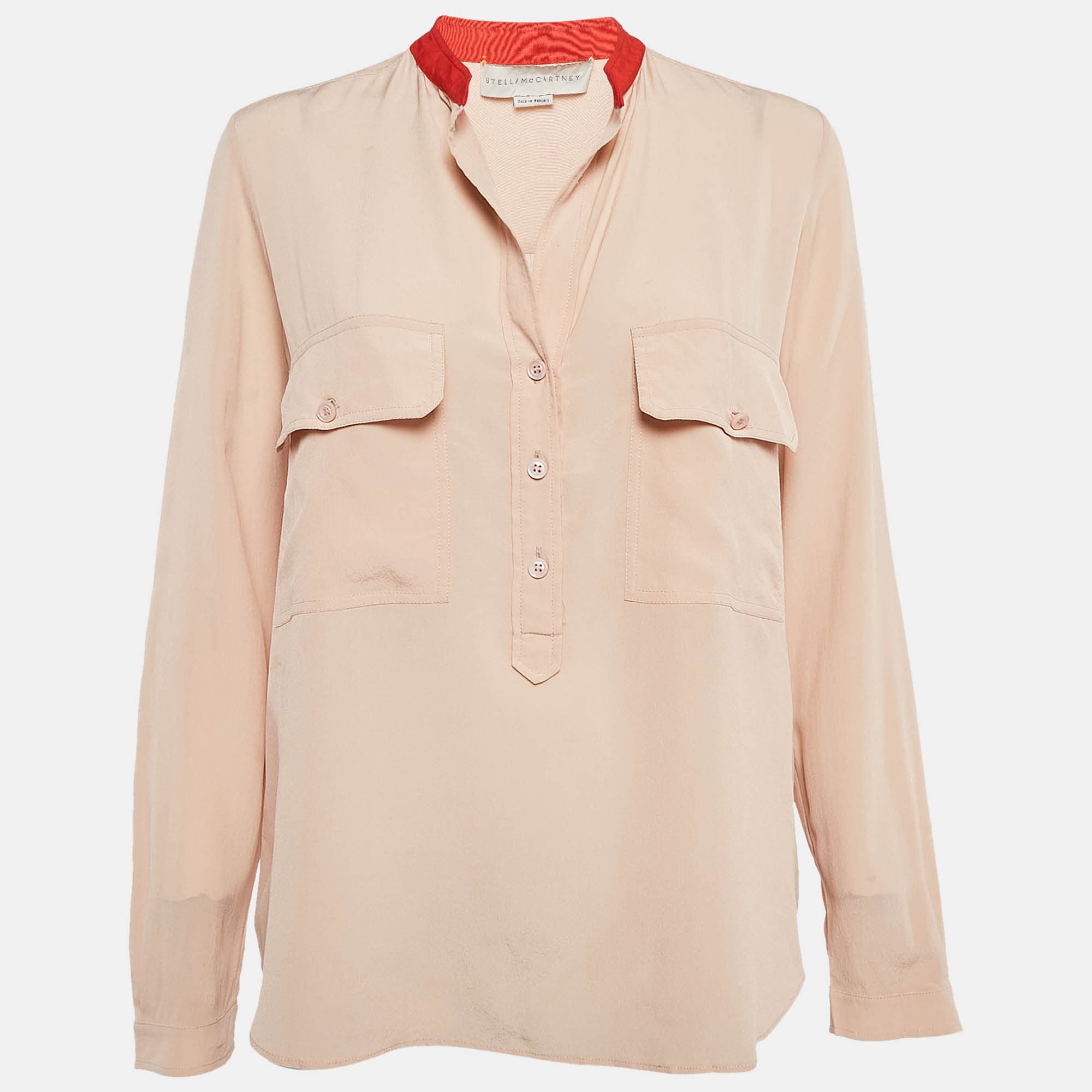 Stella McCartney Pale Pink Silk Crepe Contrast Collar Detail Blouse M