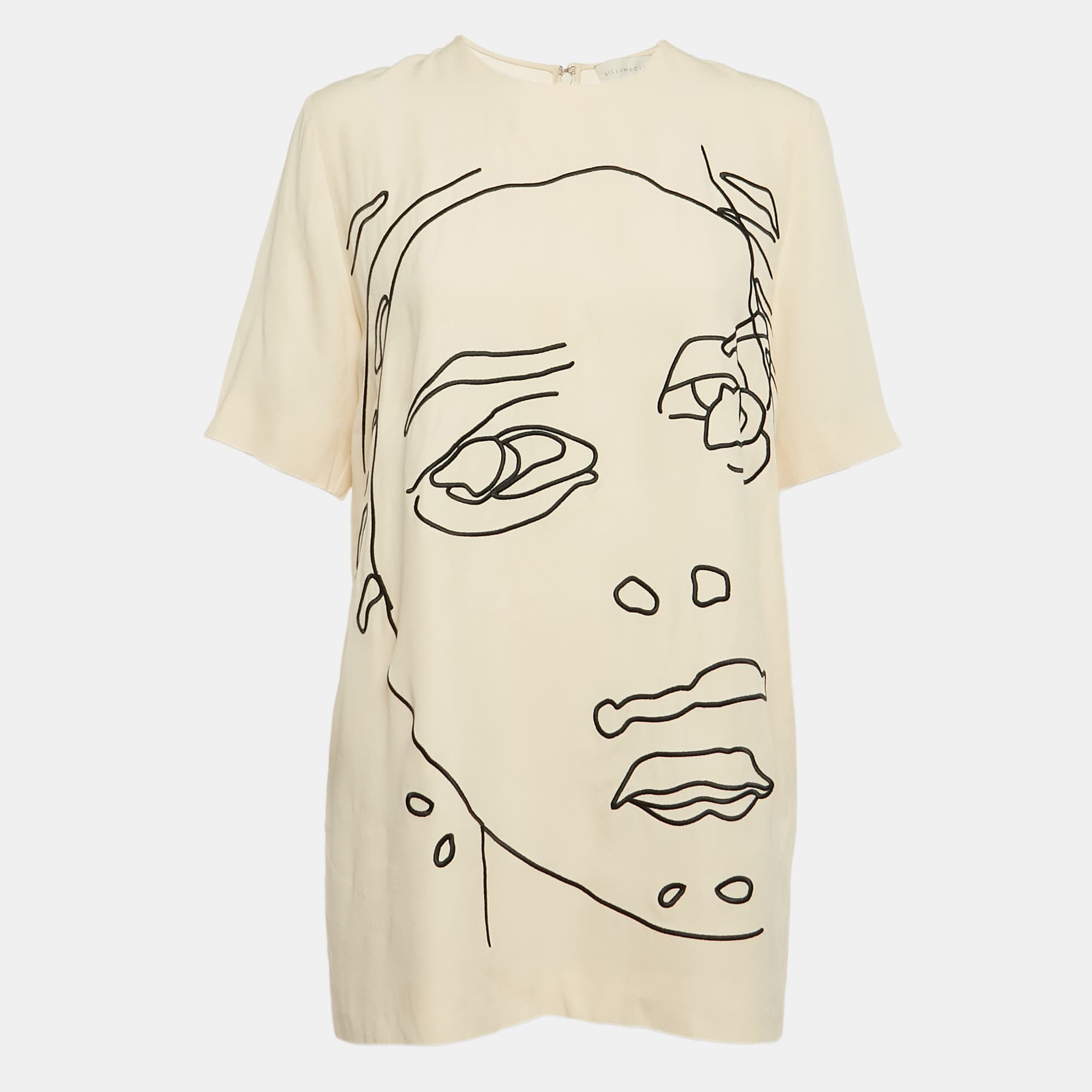 Stella McCartney Cream Embroidered Crepe Mini Dress S